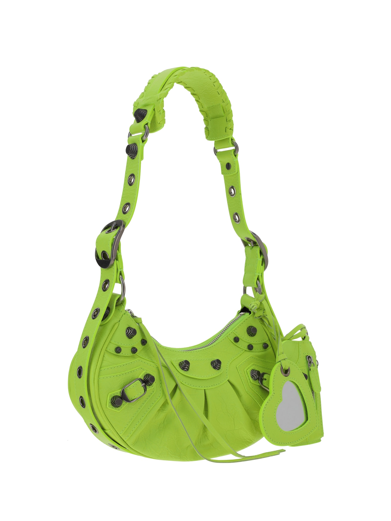 Balenciaga Green Leather Shoulder Handbag With Magnetic Closure And Metal Details In Fluo Yellow