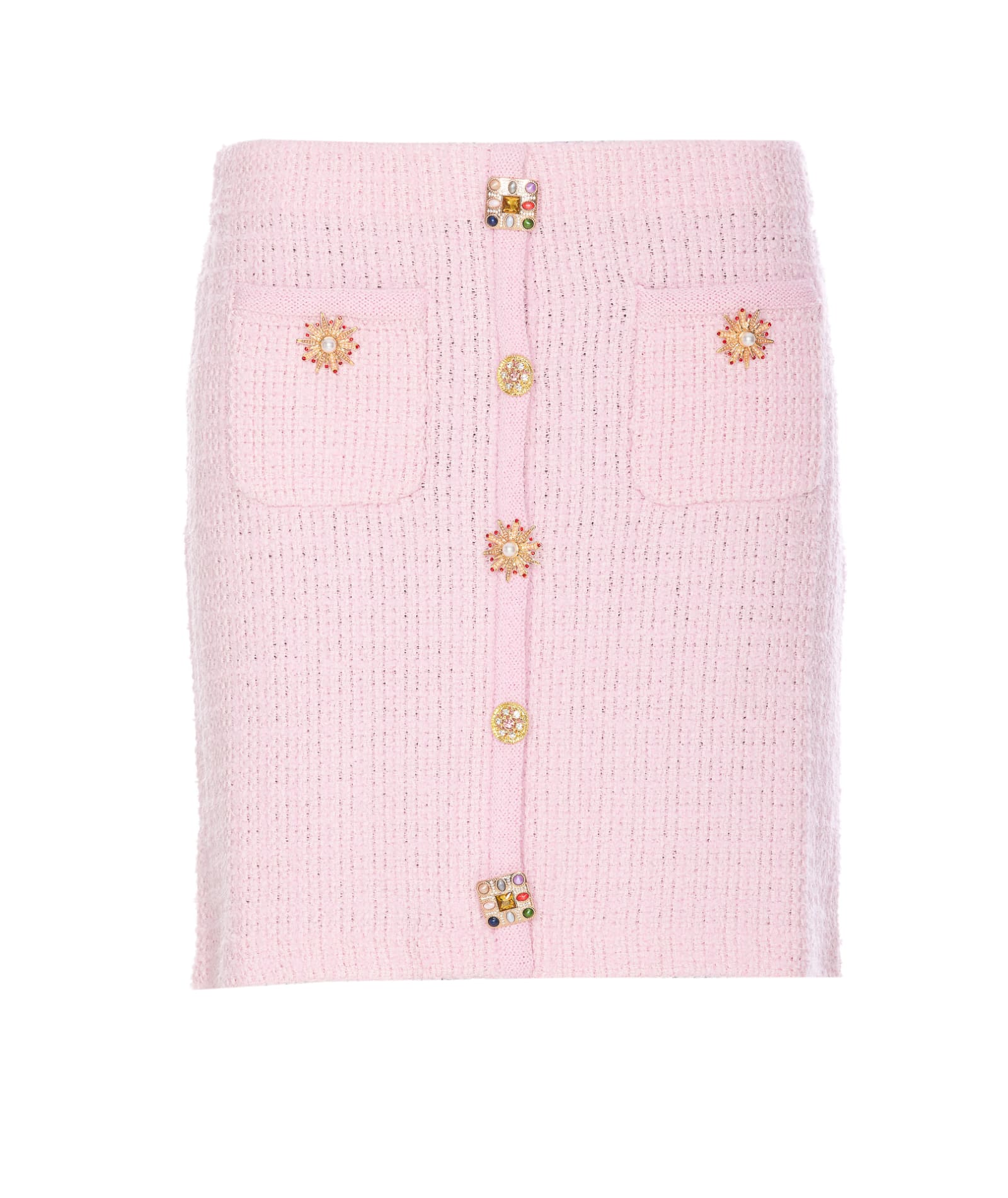 Shop Self-portrait Jewel Button Knitted Mini Skirt In Pink