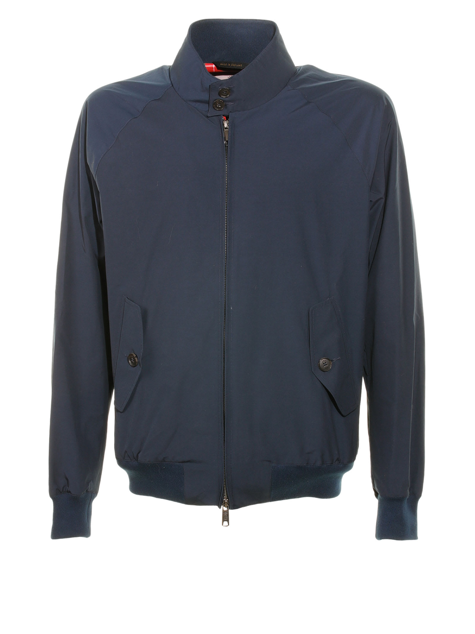 Baracuta High Collar Jacket With Ribbed Cuffs And Hem In Navy