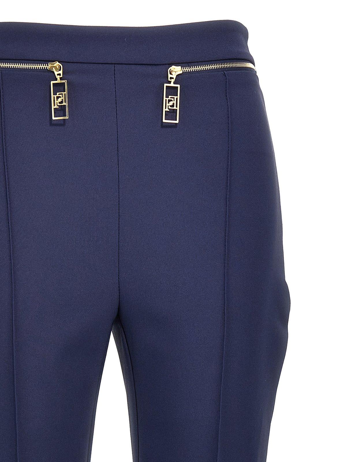 Shop Elisabetta Franchi Straight-leg Crepe Trousers In Blue