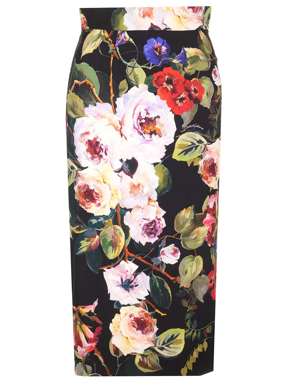 Shop Dolce & Gabbana Printed Silk Midi Skirt In Black