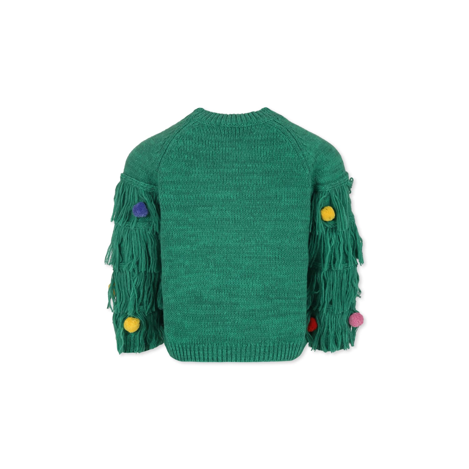 Stella Mccartney Green Sweater For Girl With Pompoms In Green