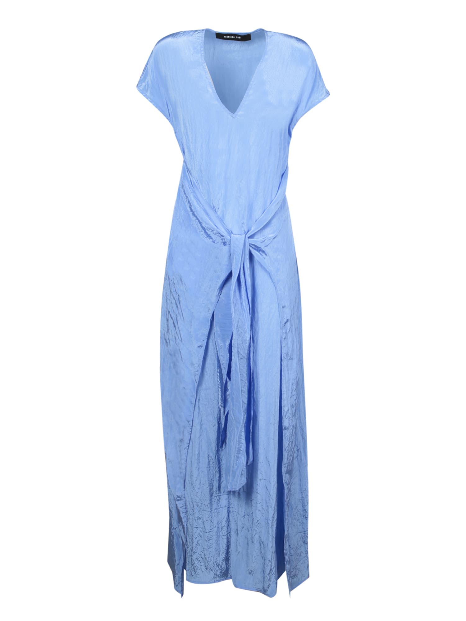 Shop Federica Tosi Cerulean Froissã© V-neck Long Dress In Blue