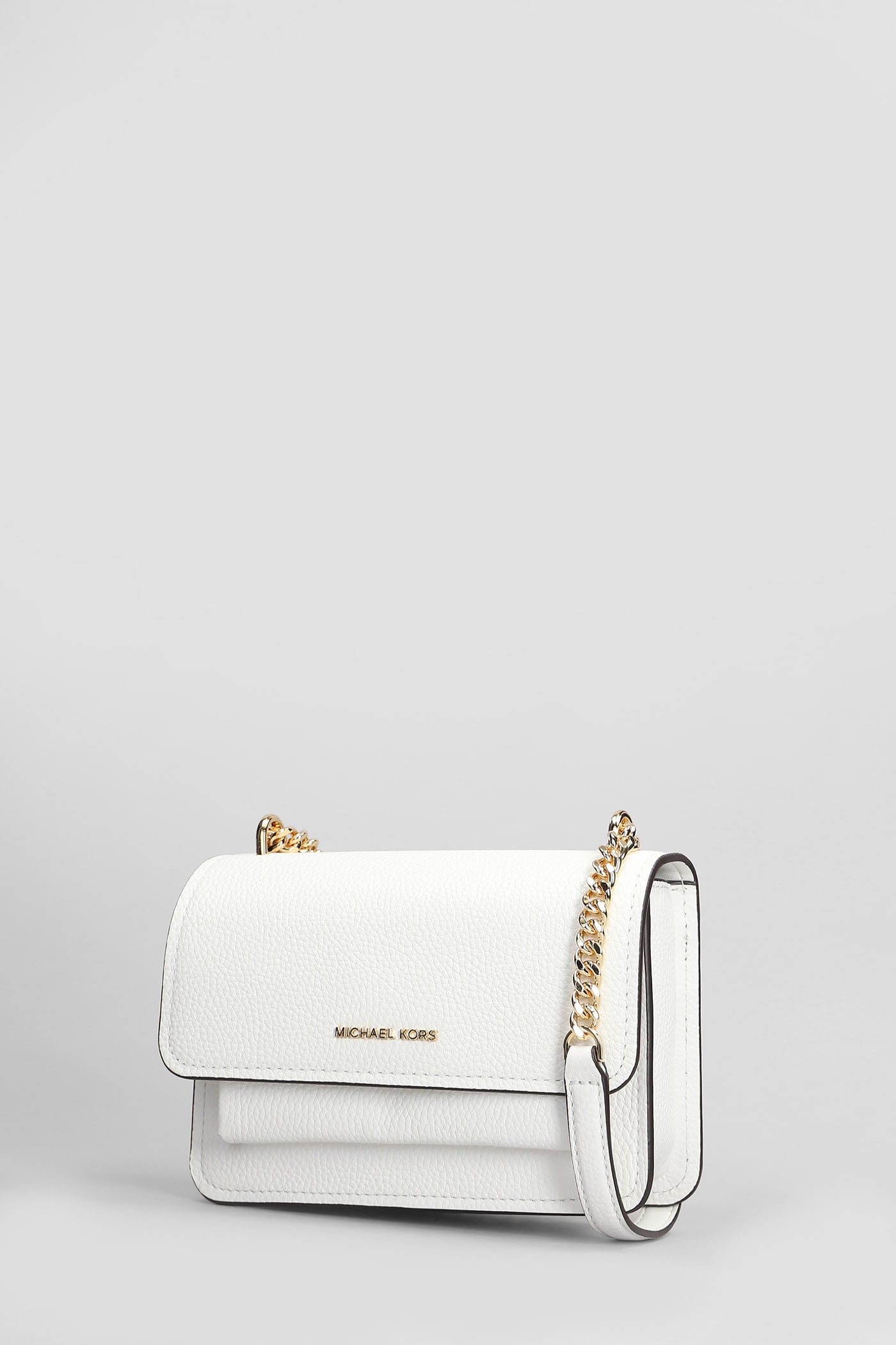 Michael Kors Claire Shoulder Bag In White Leather In White