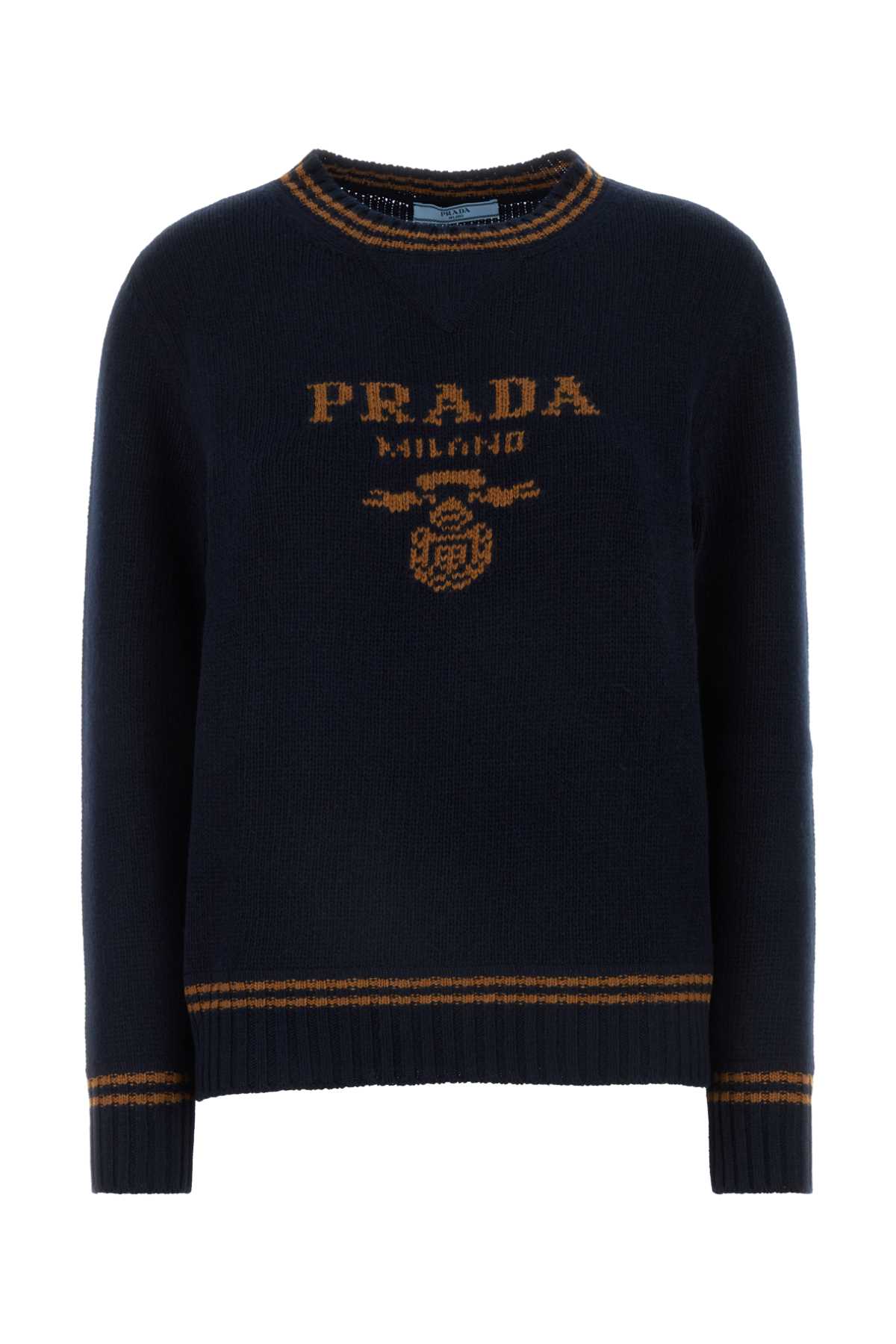 Shop Prada Midnight Blue Virgin Wool Blend Sweater In Blu+tabacco