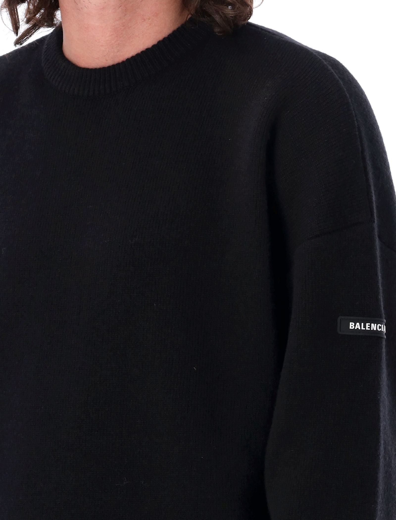 Balenciaga Black Double-face Wool Knit Sweater In Black
