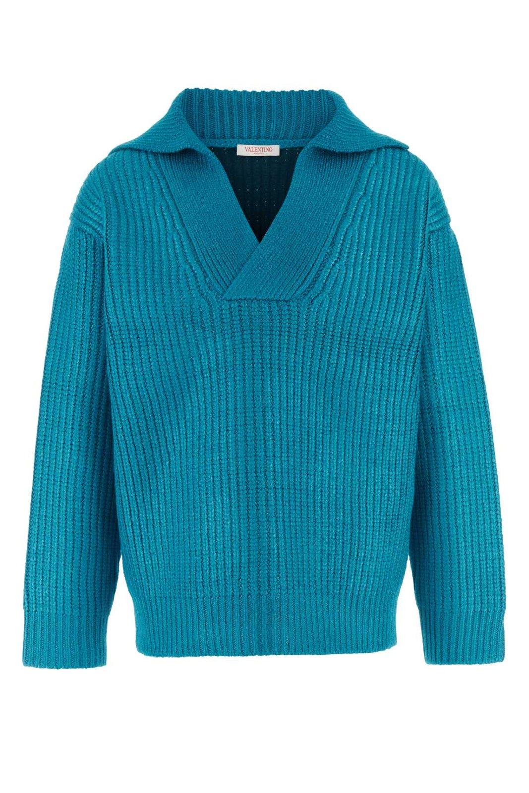 Shop Valentino V-neck Straight Hem Jumper In Blue