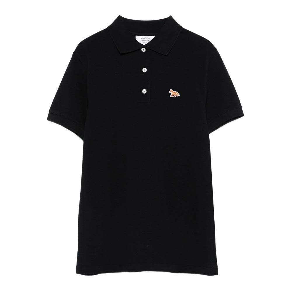 Maison Kitsuné Baby Fox-patch Polo Top In Black