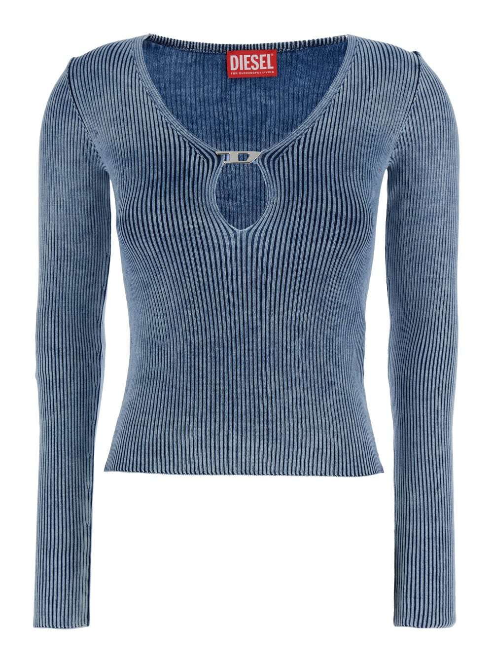 Light-blue M-teri Ribbed Top In Cotton Woman