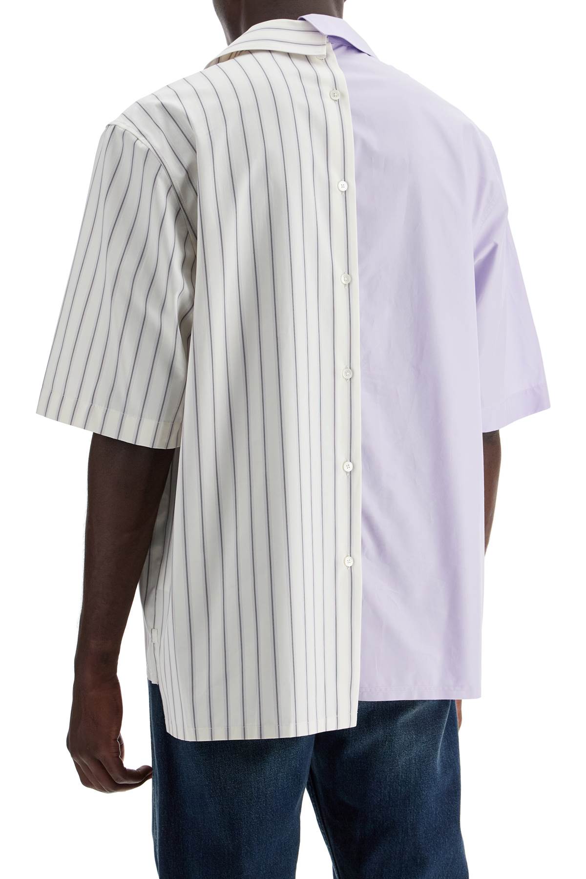 Shop Lanvin Asymmetric Bowling Shirt With In Blanc/violet (white)