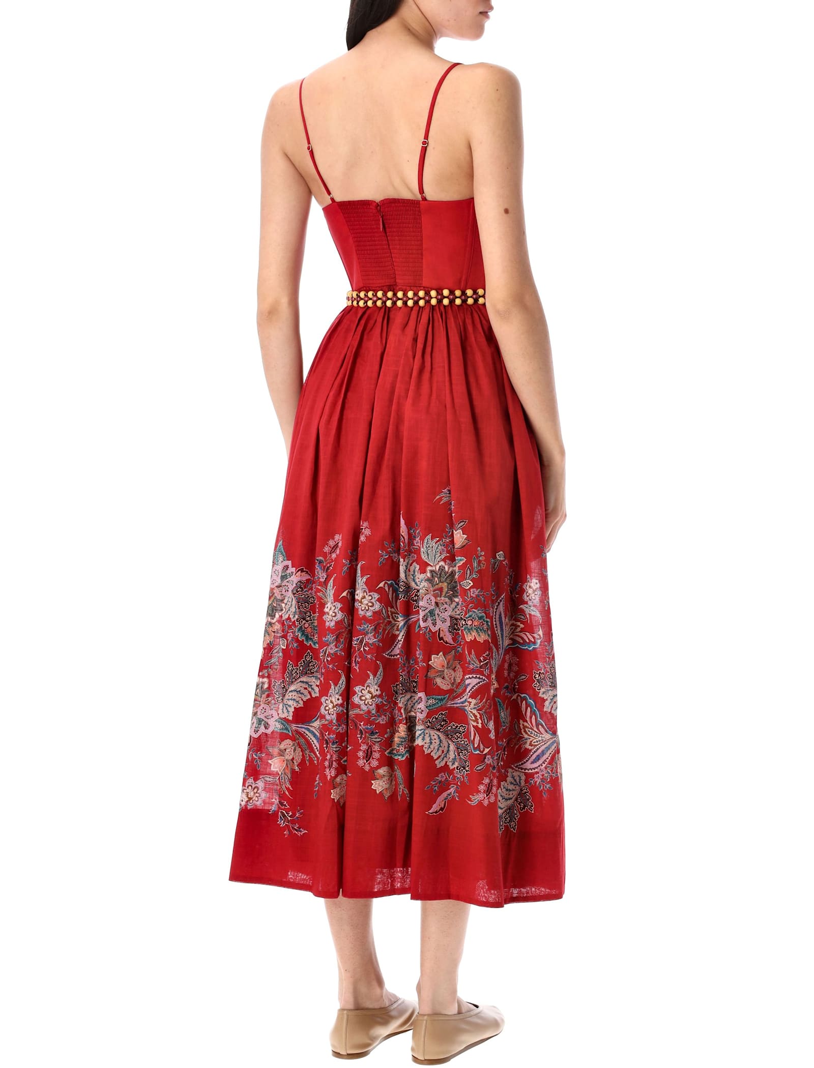 Zimmermann Rhiannon Corset Midi Dress In Red