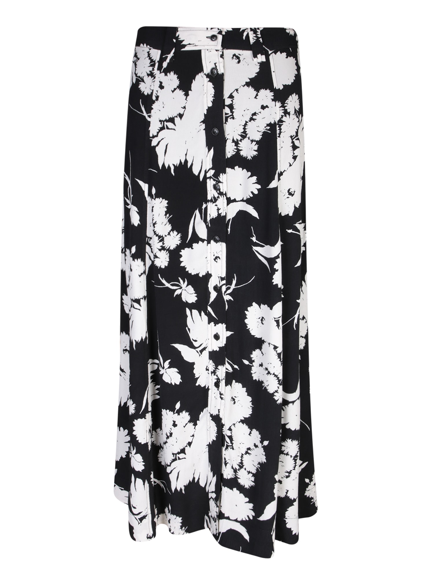 Long Crepe Skirt With Black And White Print