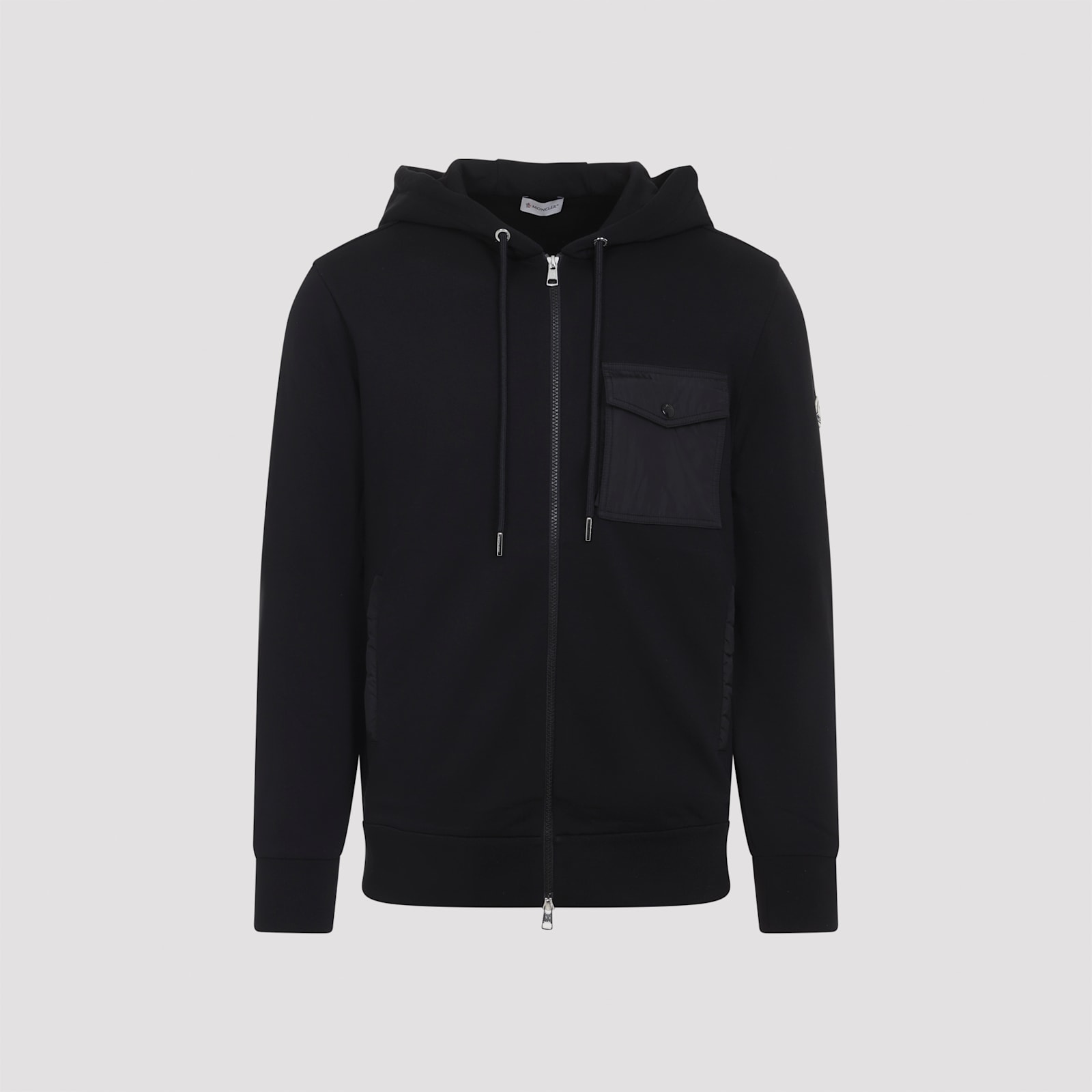 Moncler Hooded Drawstring Cardigan Chest Pocket In Black