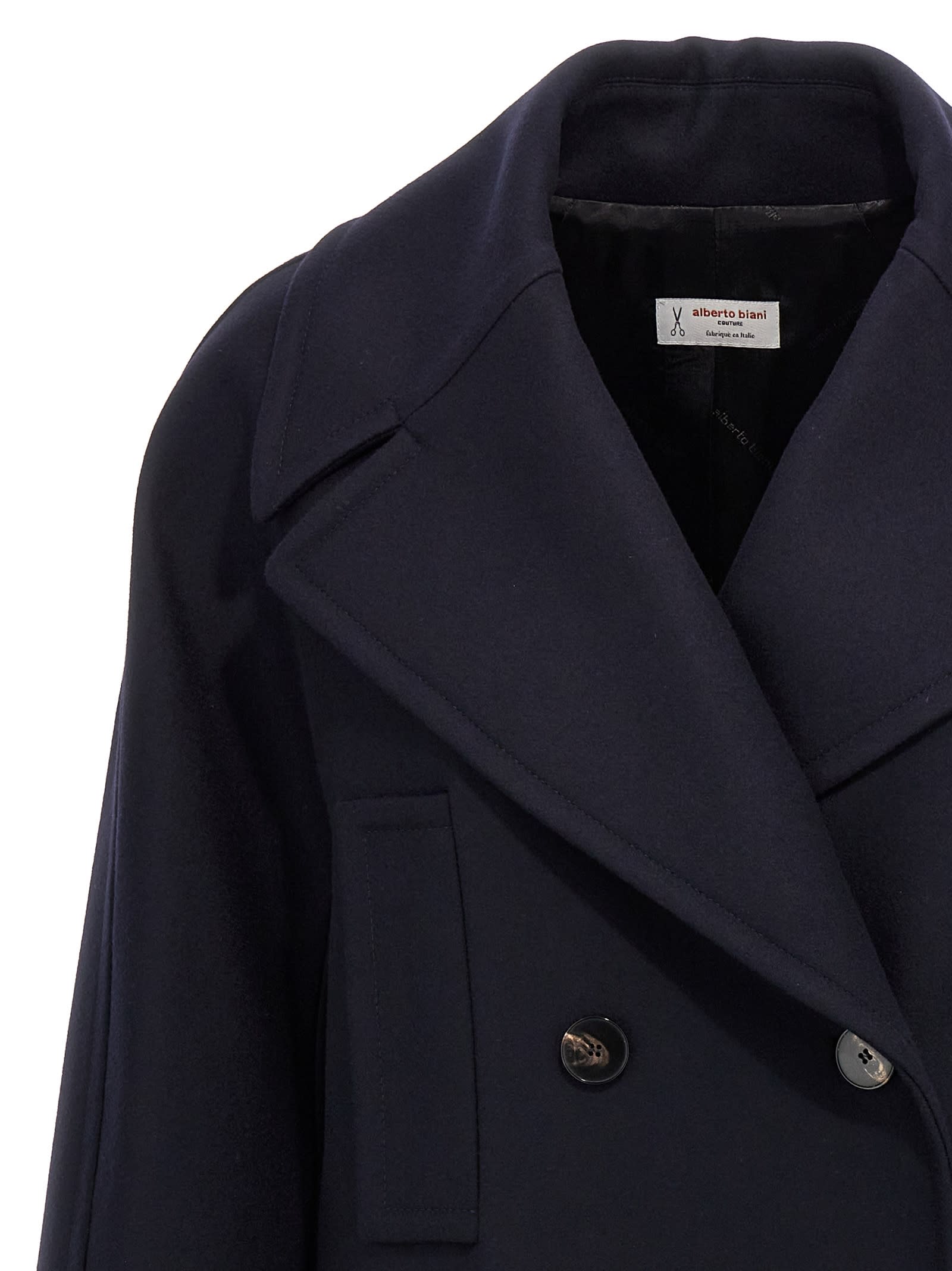 Shop Alberto Biani Double-breasted Coat In Blue