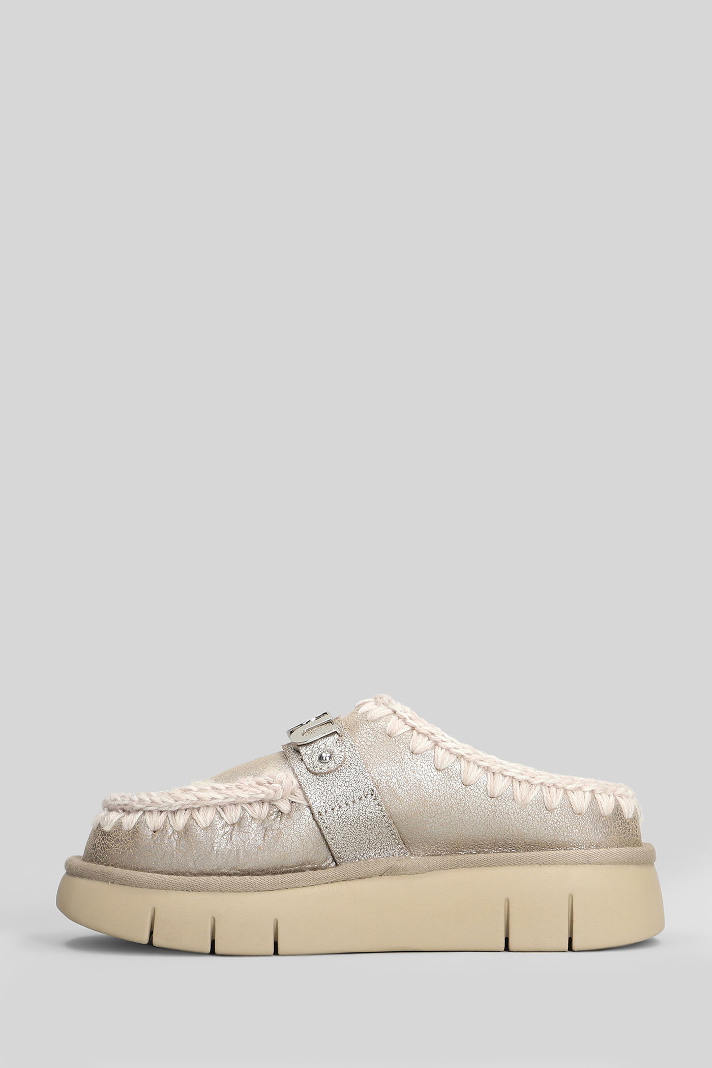 Mou Bounce Clog In Laminated Sheepskin Stone Color In Gray