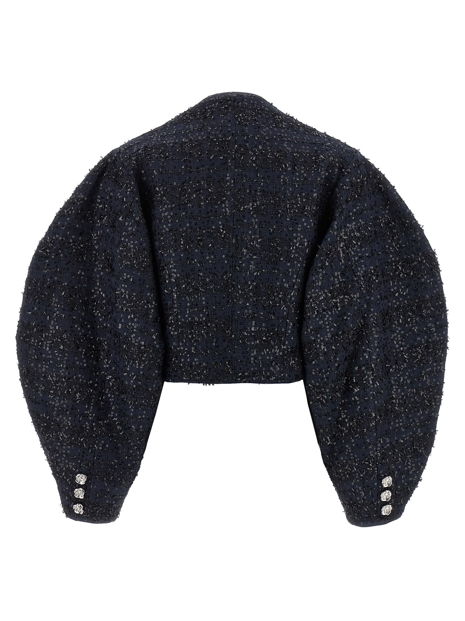 Rotate Birger Christensen Sequin-embellished Puff-sleeve Jacket In Blue
