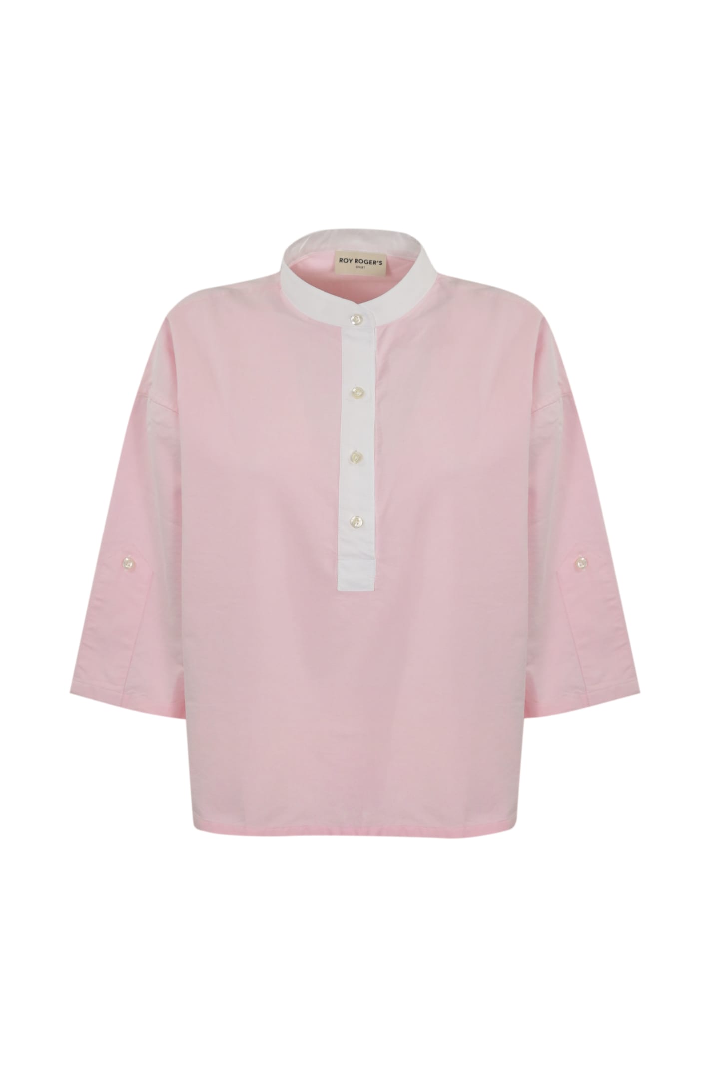 Roy Rogers Mandarin Collar Shirt In Washed Pink