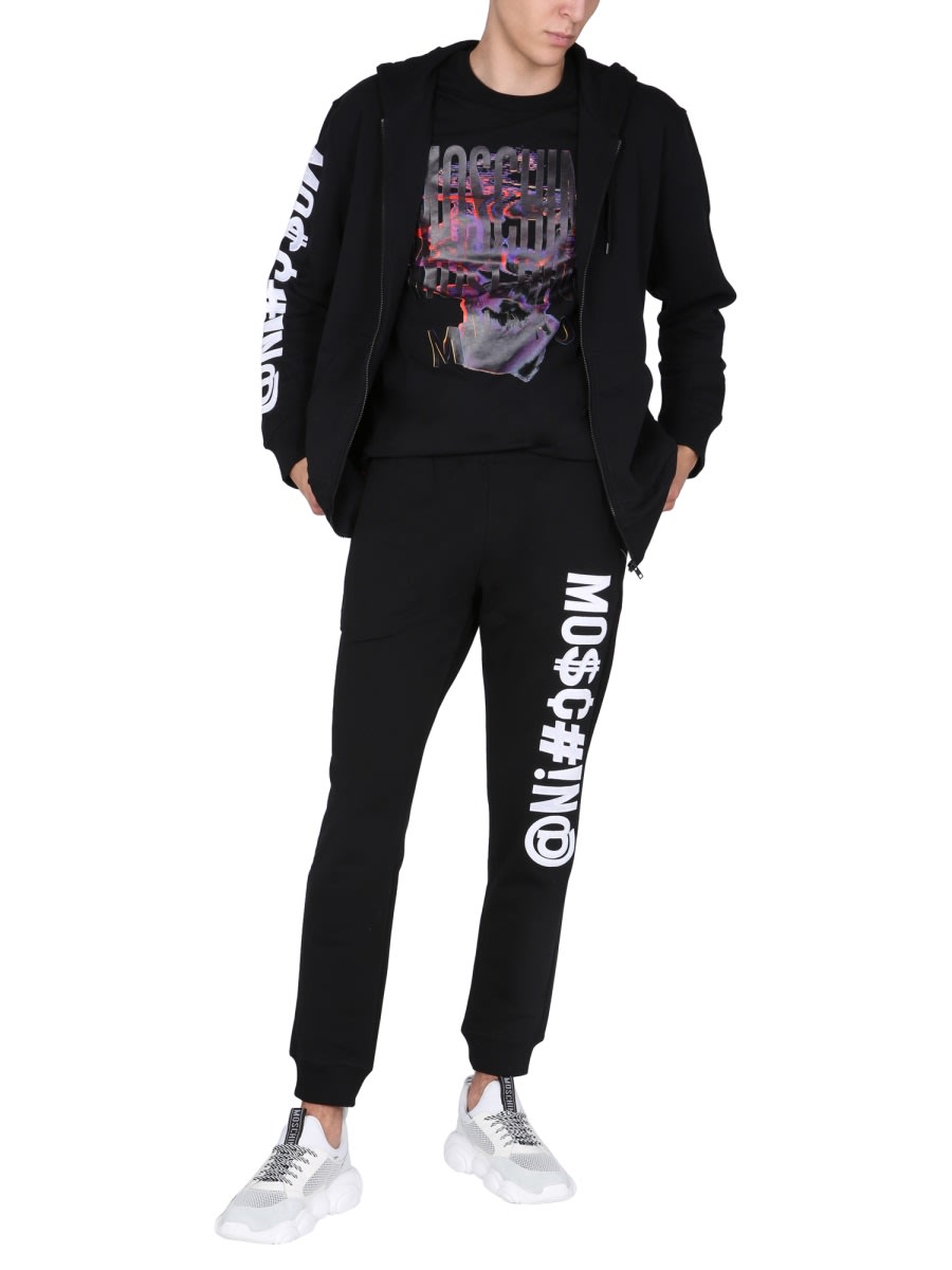 Shop Moschino Sweatshirt With Logo Embroidery In Black