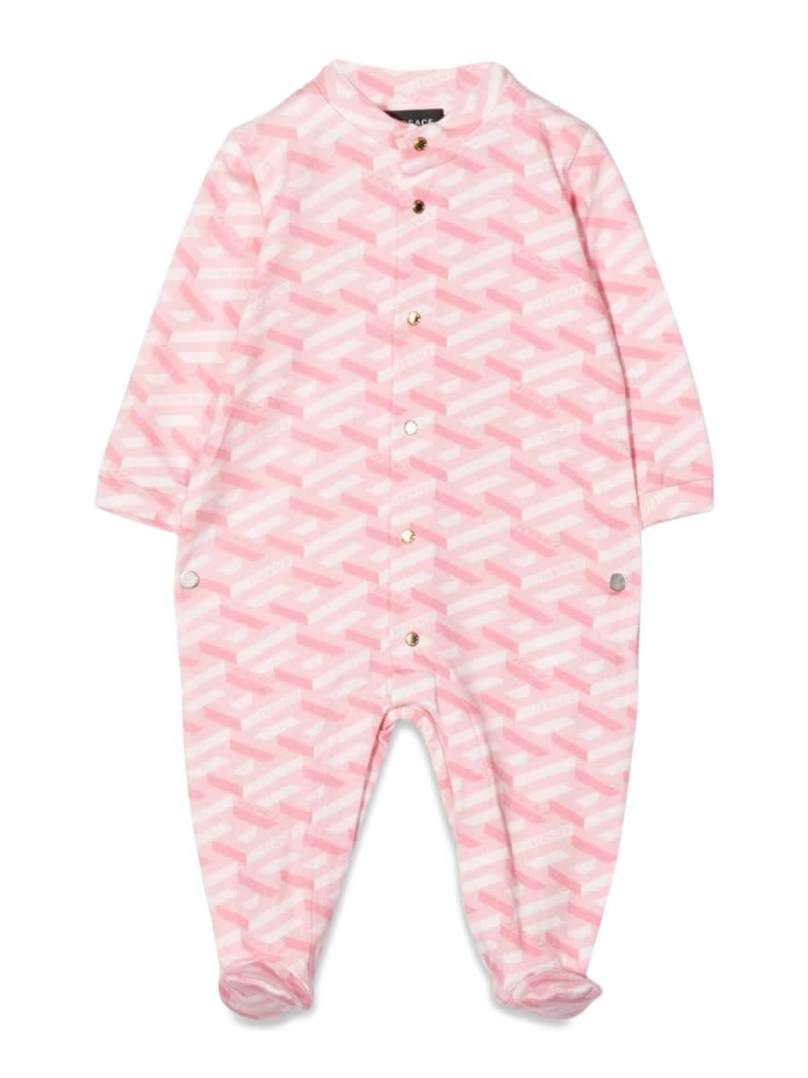 Versace Babies' Grecian Footed Romper In Pink