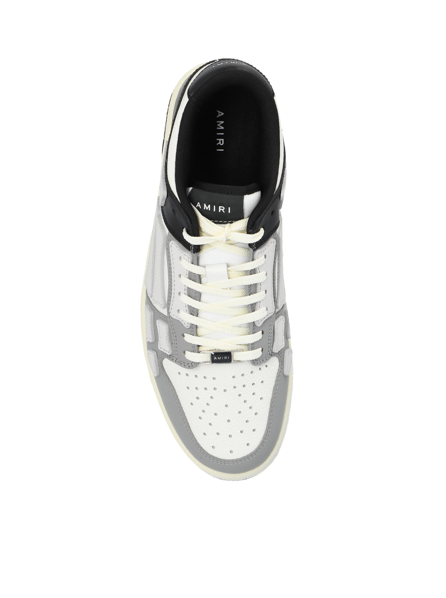 Shop Amiri Skel Top Low Grey And Black Bi-color Sneakers With Skeleton Patch In Leather Man In Black White Grey