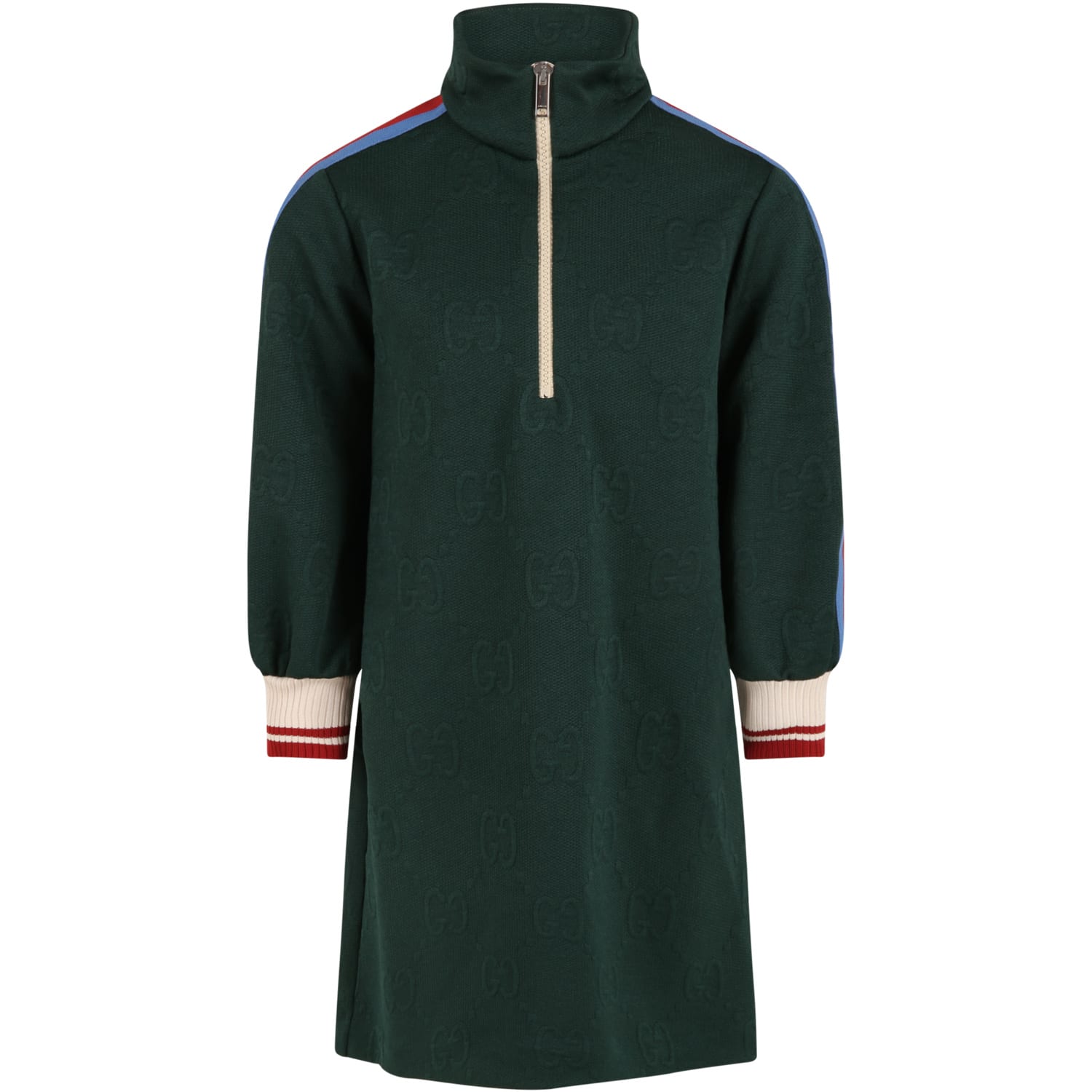 Gucci Green Dress For Girl With Logo And Web Detail