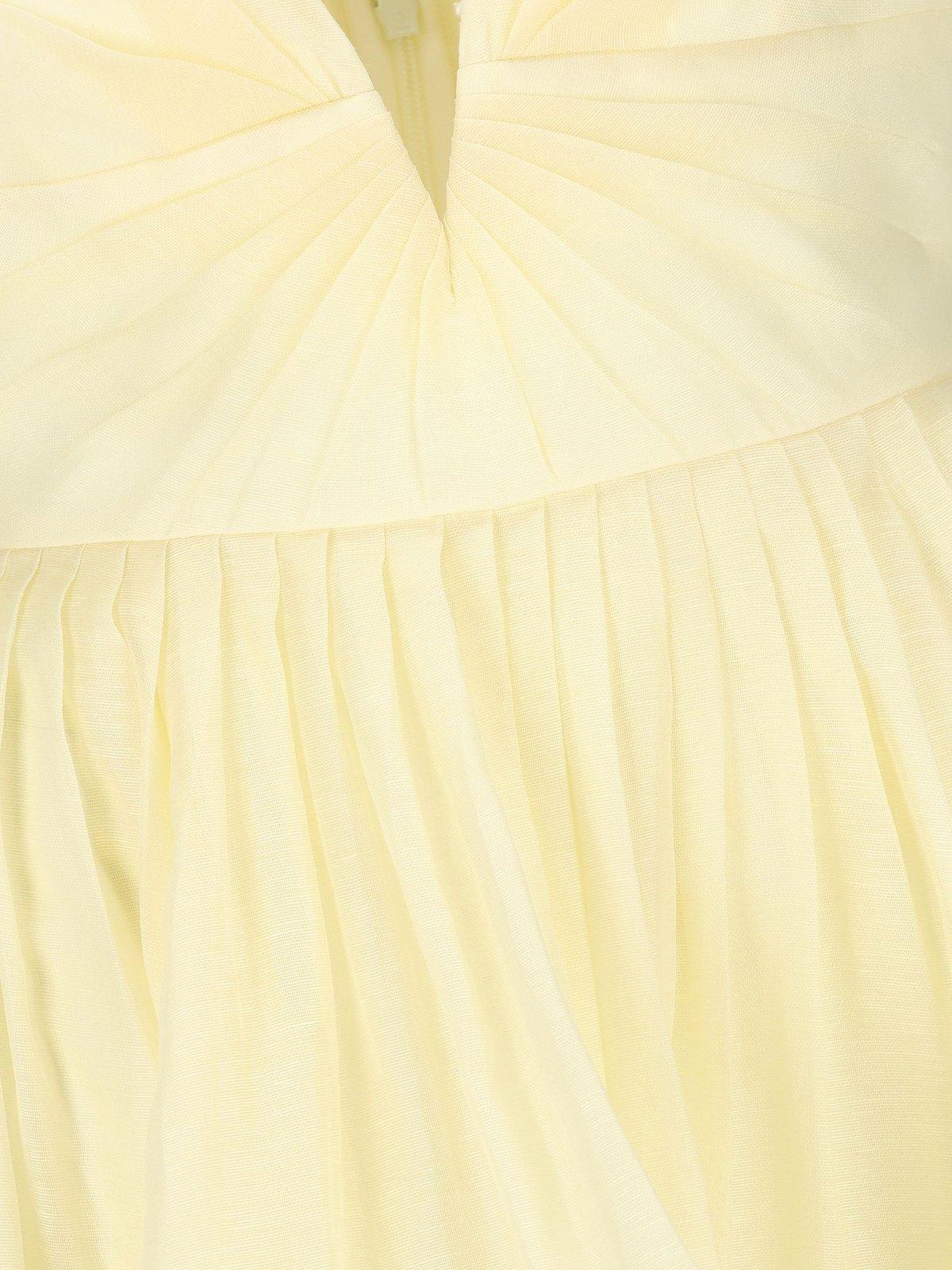 Zimmermann Illuminate Pleated Linen And Silk-blend Mini Dress In Lemon