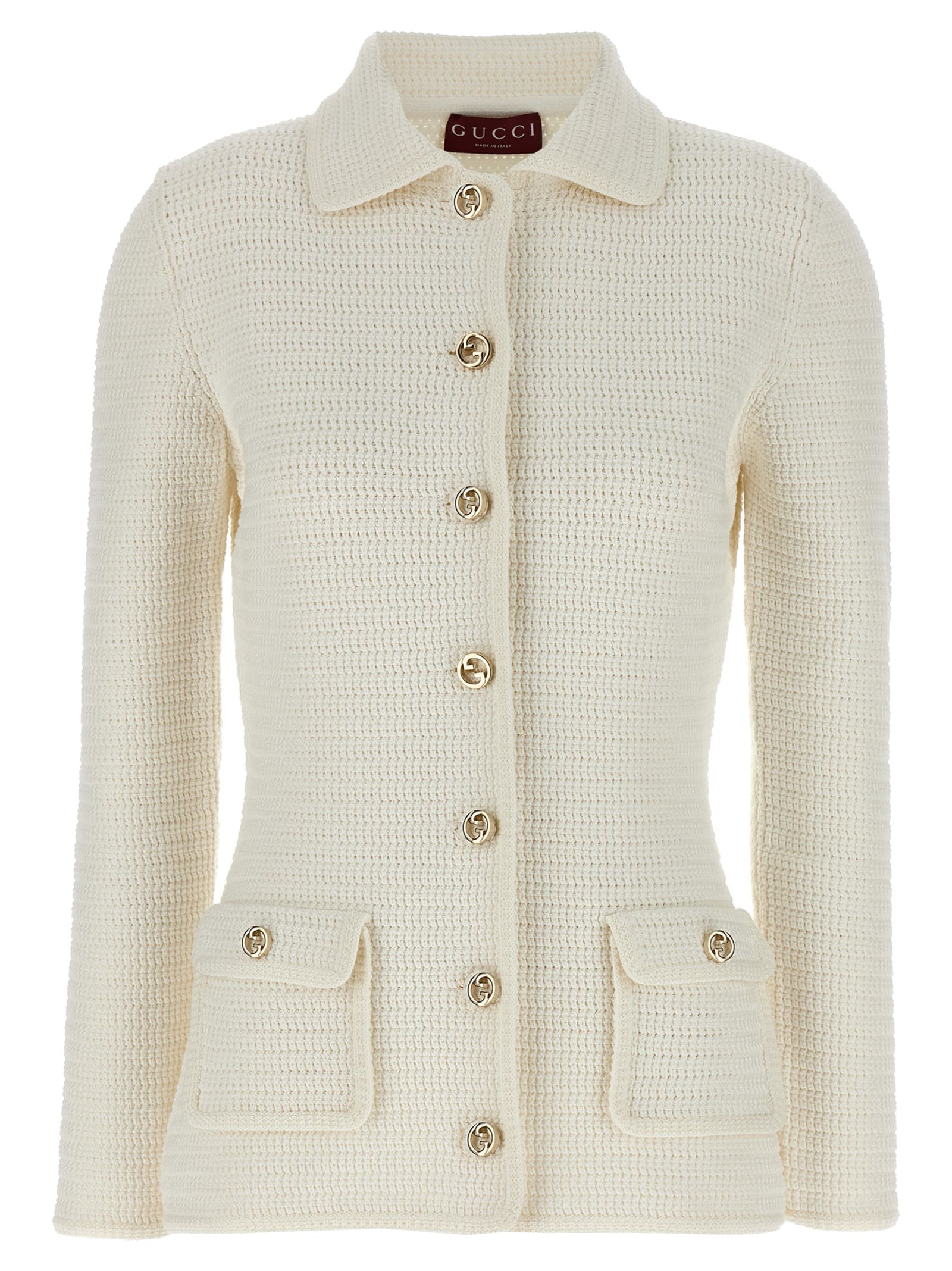 Gucci White Stretch Crochet Blazer In Neutral