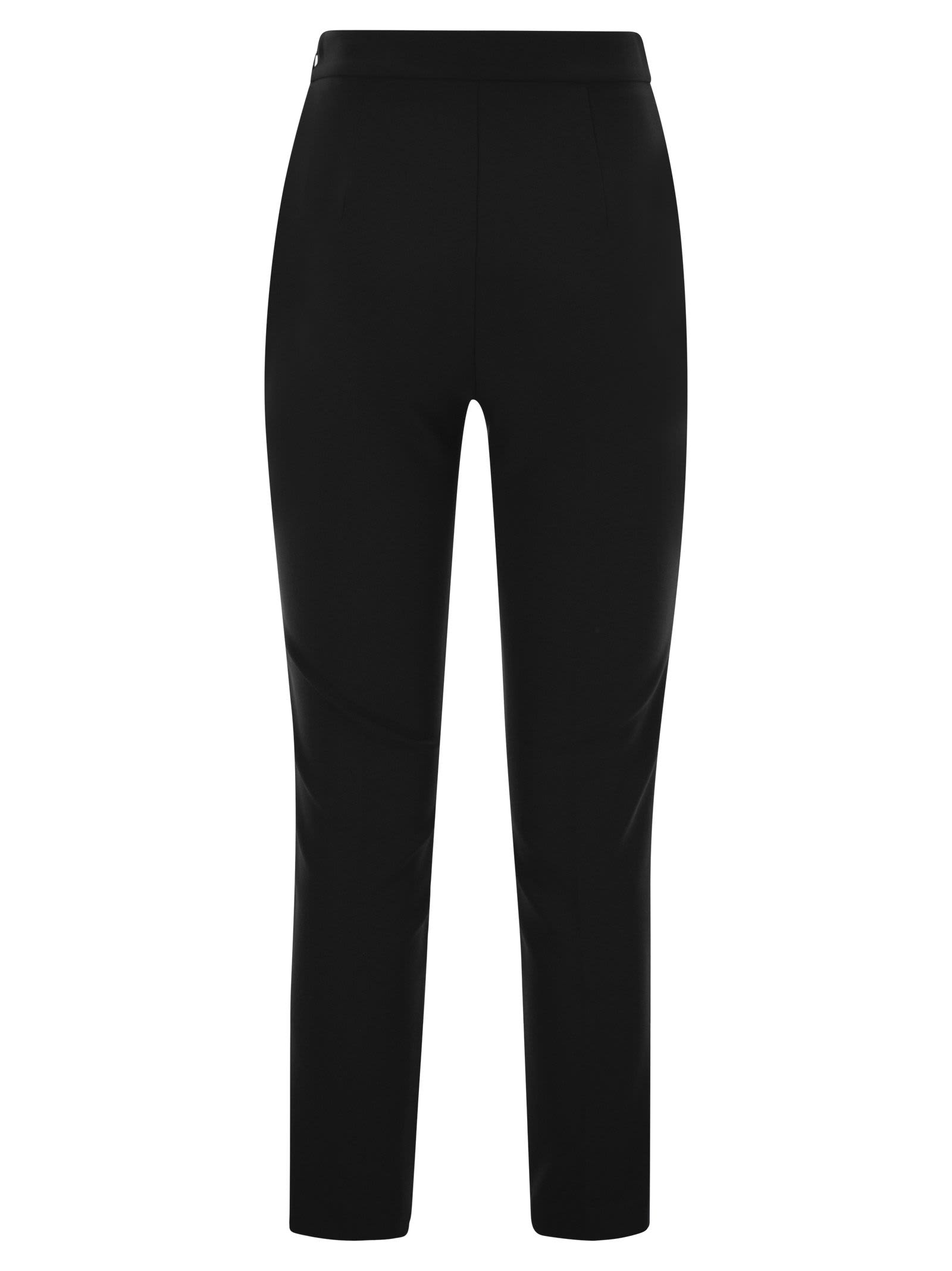 Shop Elisabetta Franchi Straight Crepe Trousers With Zip In Black