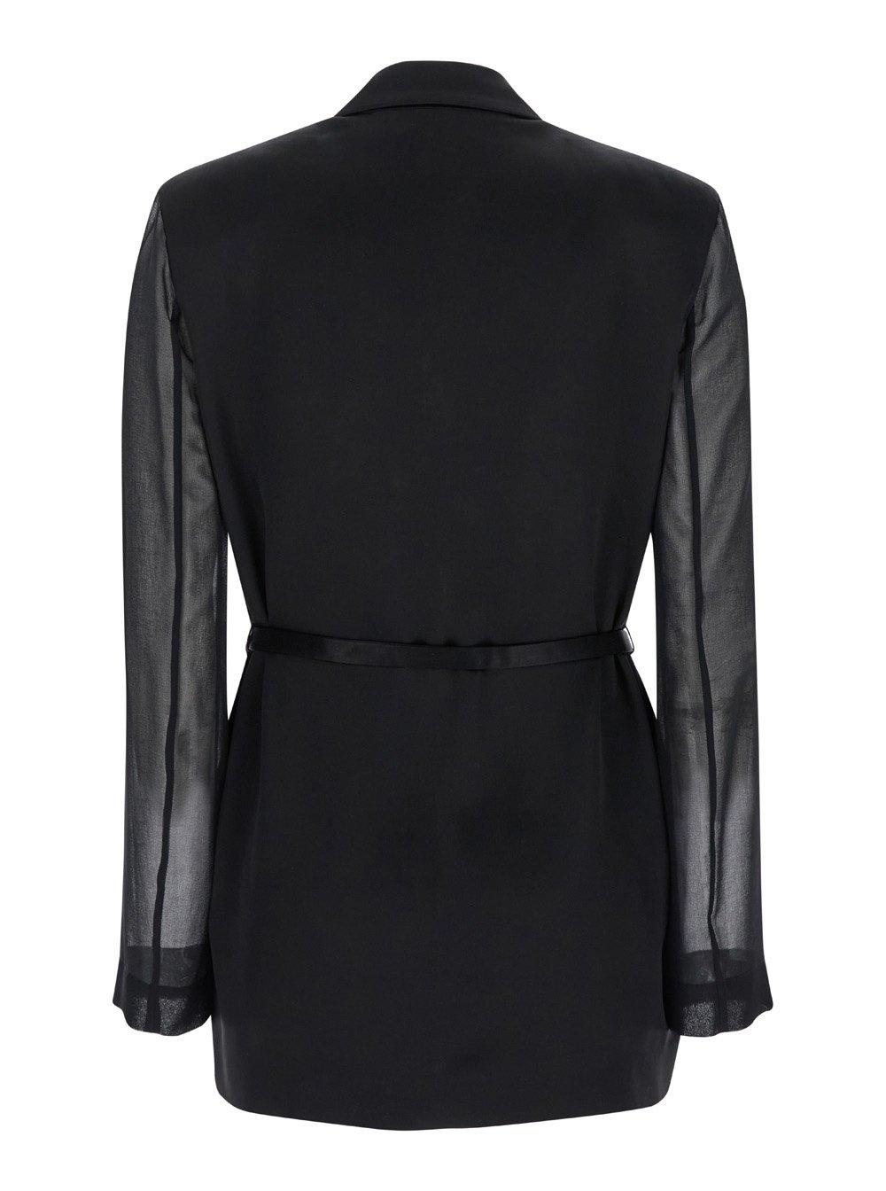 Shop Pinko Sheer-sleeve Shiny Blazer In Black