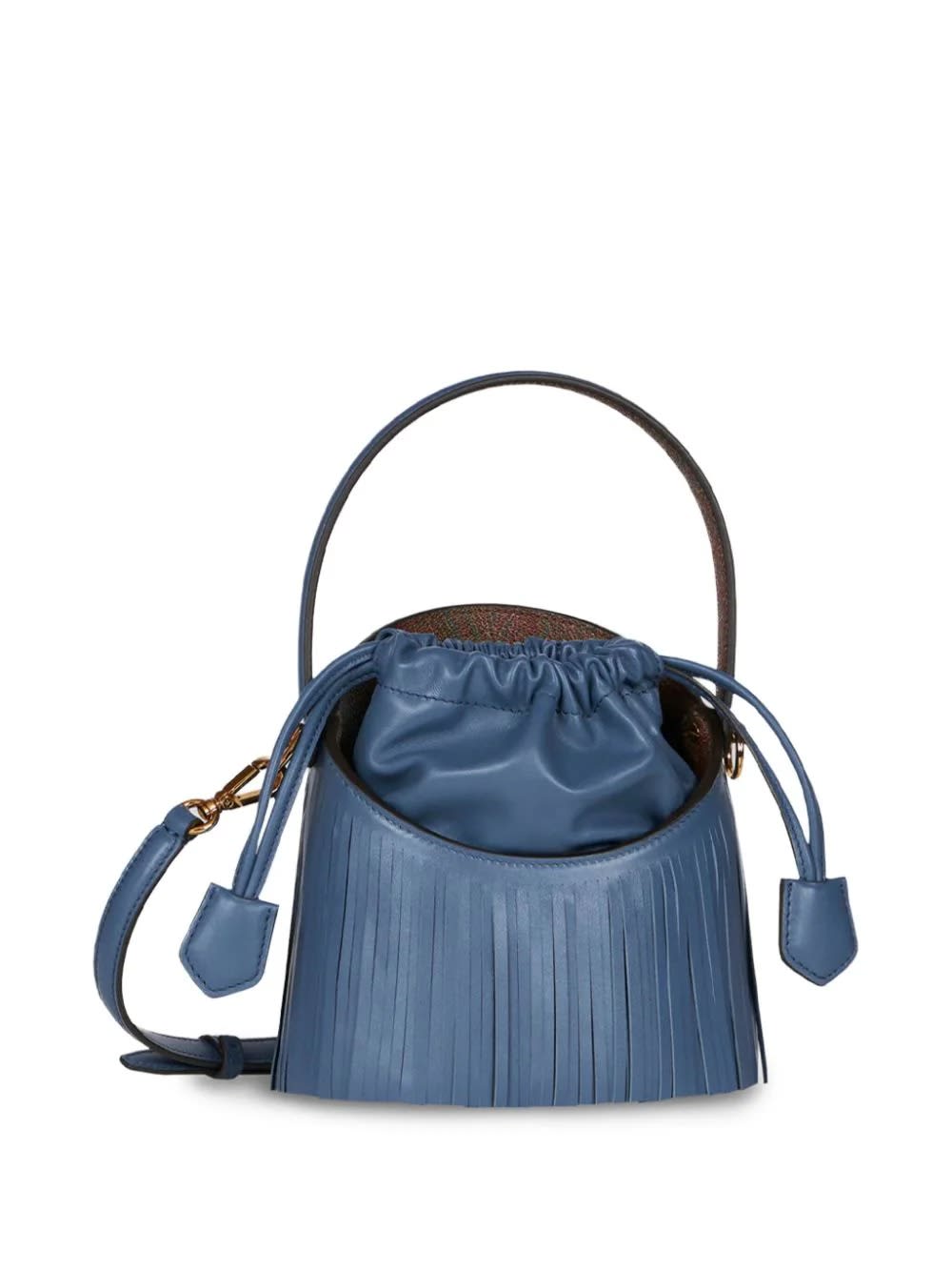 Shop Etro Light Blue Saturno Mini Bag With Fringes