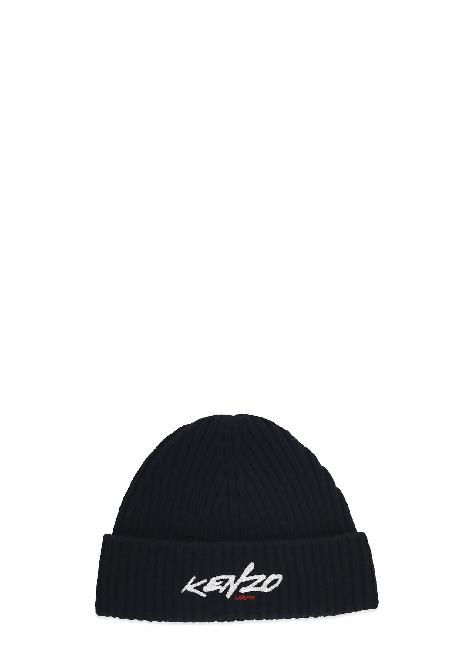 Kenzo Ribbed Signature Beanie In Black