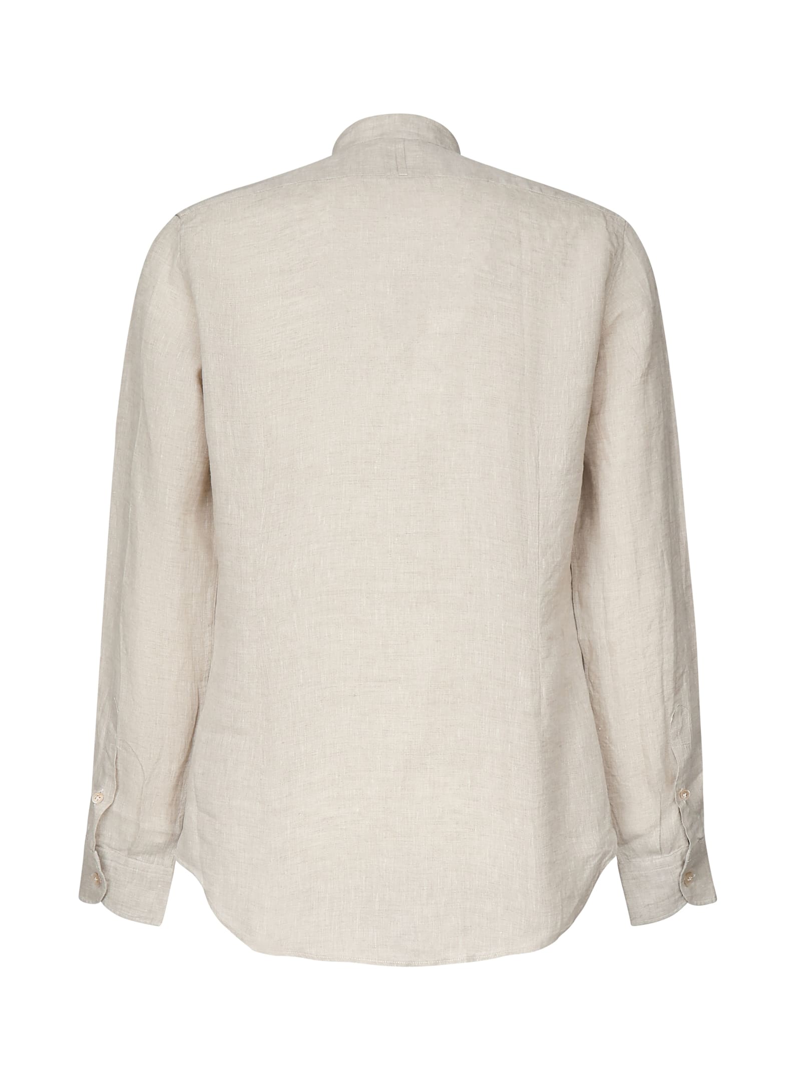 Eleventy Linen Mandarin Collar Shirt In Sand