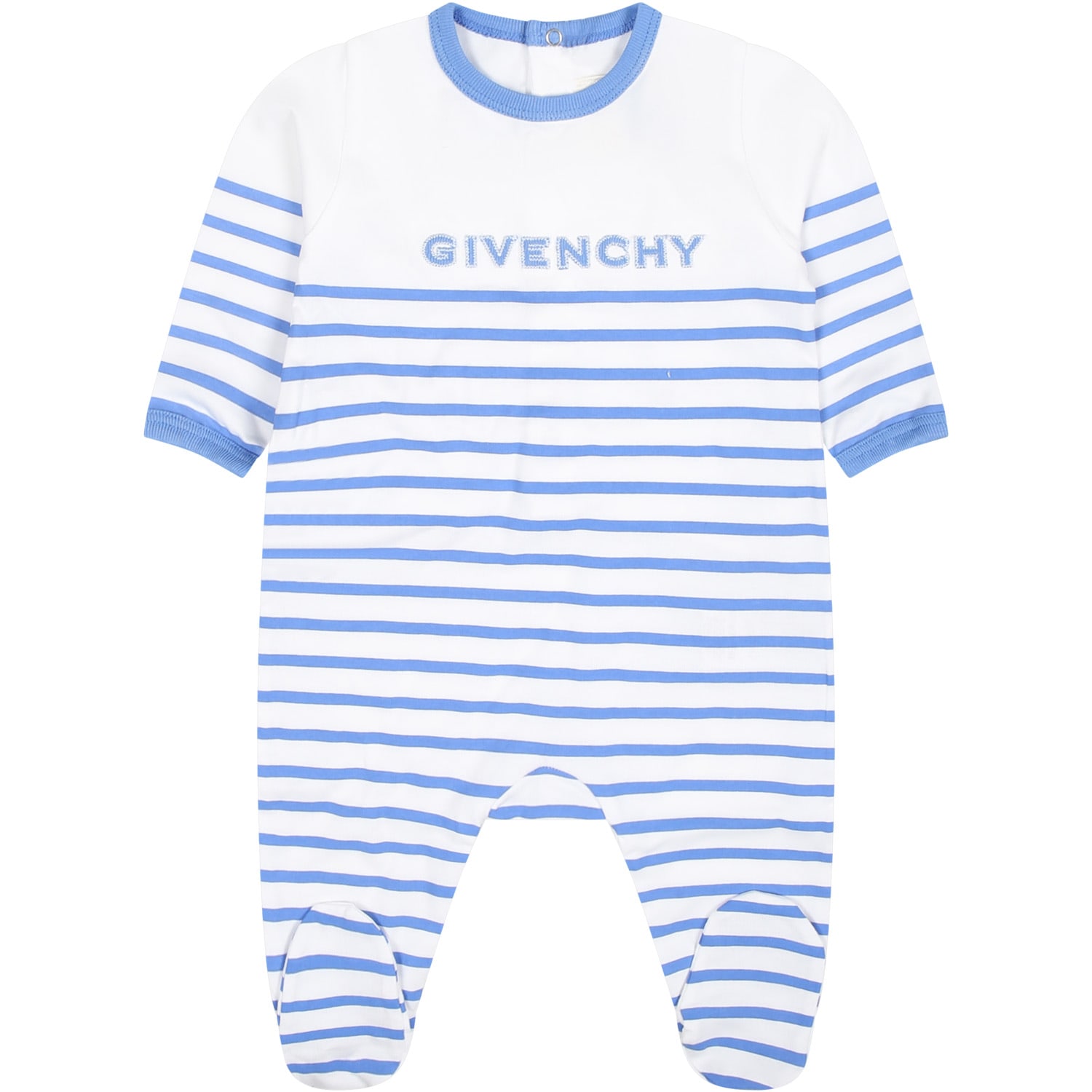 Shop Givenchy Light Blue Set For Baby Boy With Logo Stripes In Azzurro