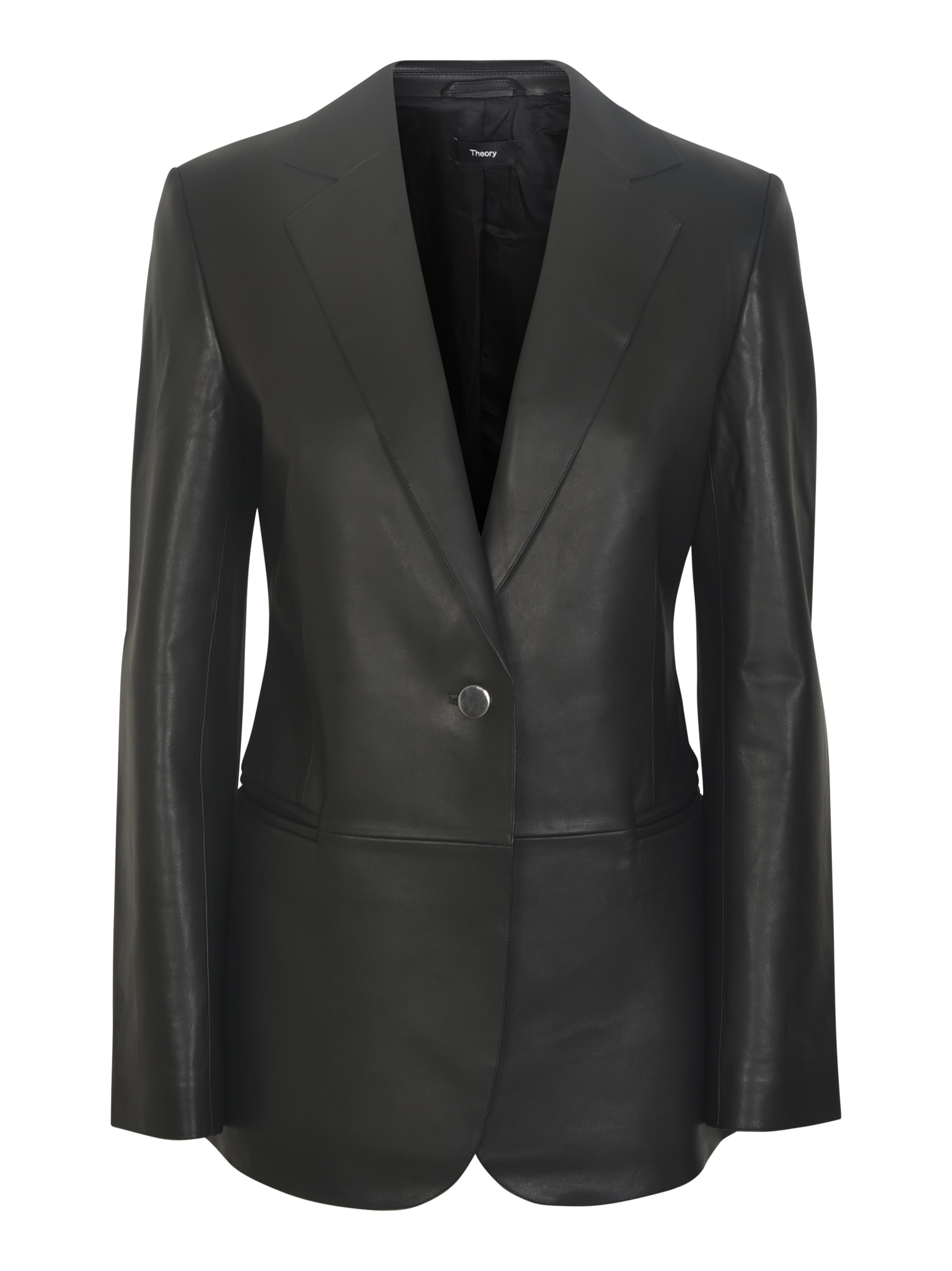 Theory Single Button Leather Blazer In Black