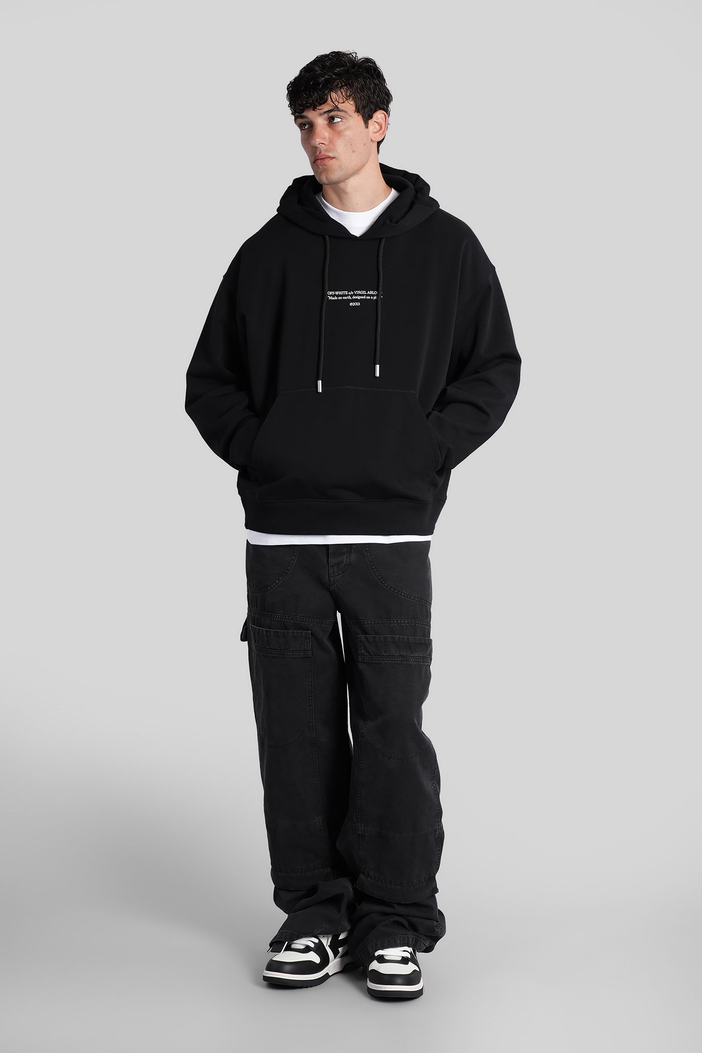 Off-white Logo Printed Drawstring Hoodie In Black