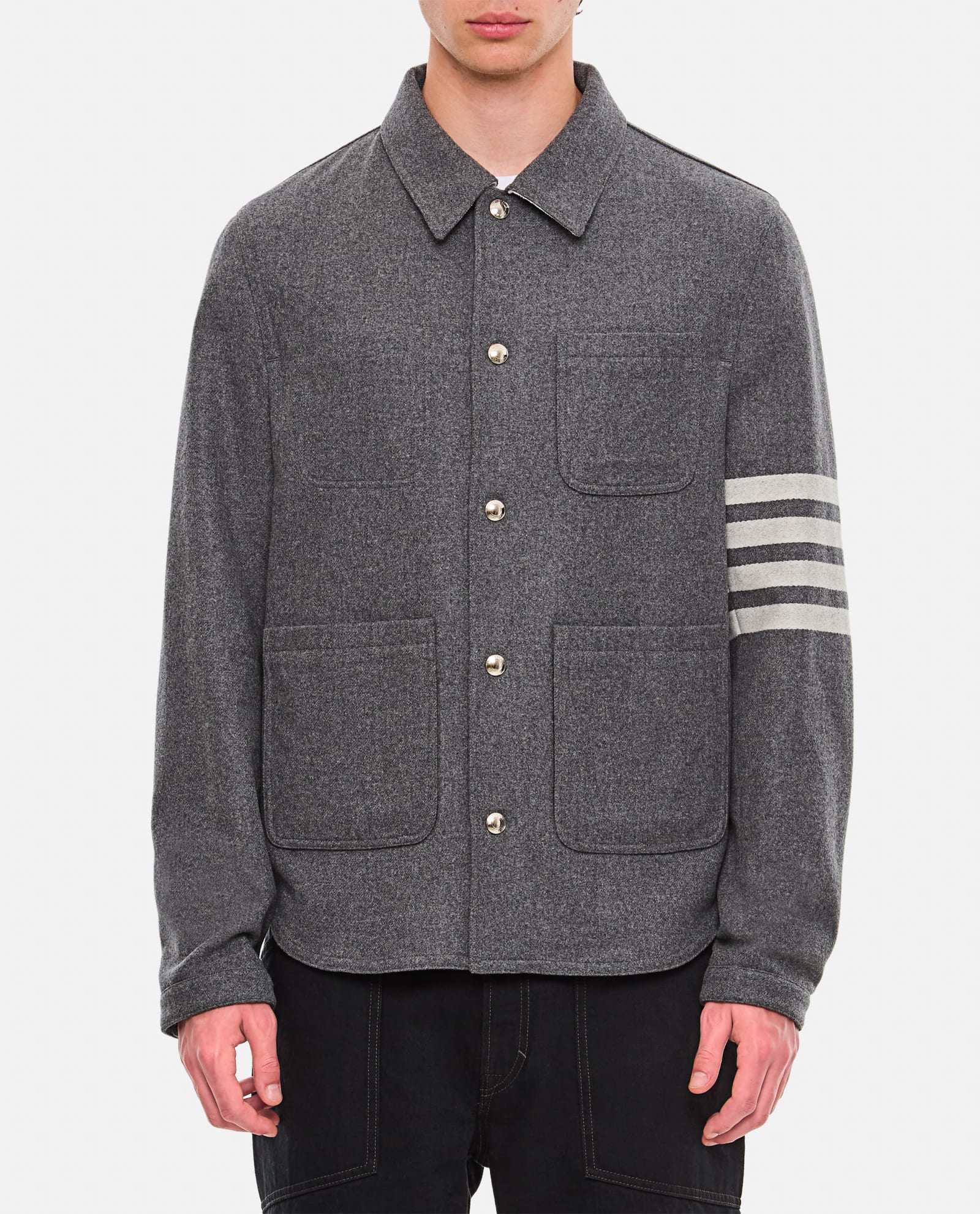 Shop Thom Browne 4 Bar Utility Patch Pocket Jacket In Grey