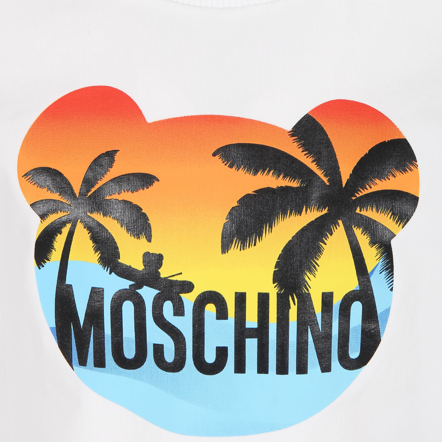 Shop Moschino White T-shirt For Girl With Multicolor Print And Logo