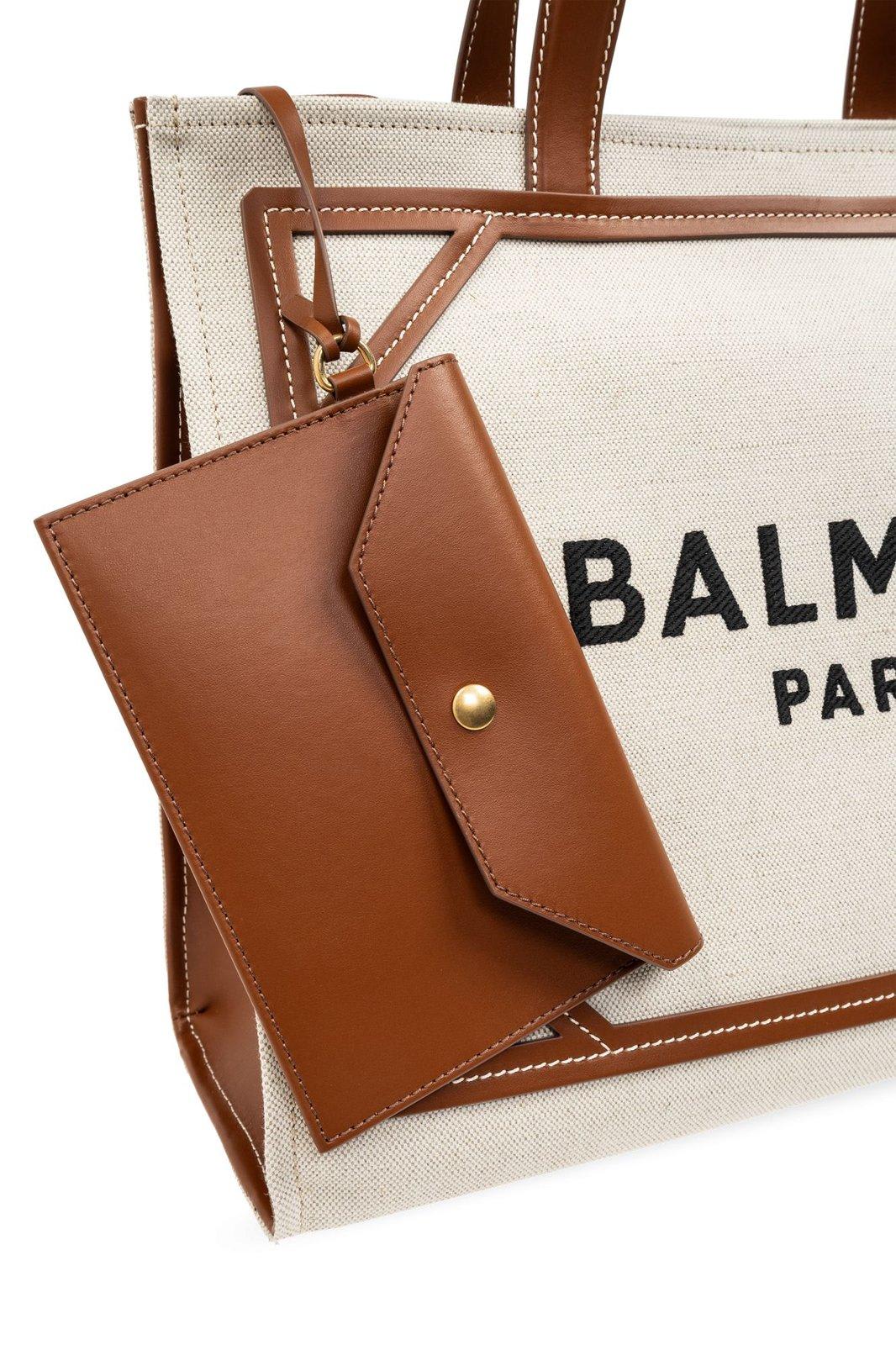 BALMAIN B-ARMY LOGO-EMBROIDERED TOP HANDLE BAG