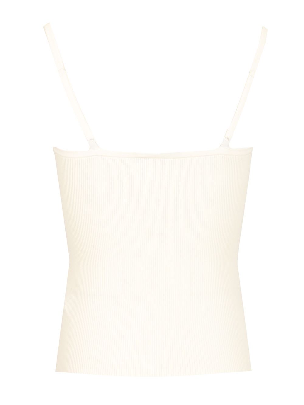 Self-portrait White Ribbed Top With Lace Trim In Yellow