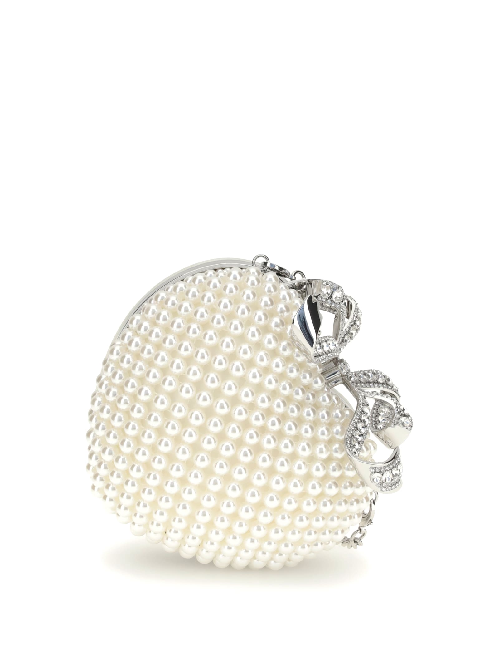 Self-portrait Womens Cream Heart Leather And Faux-pearl Clutch Bag In White