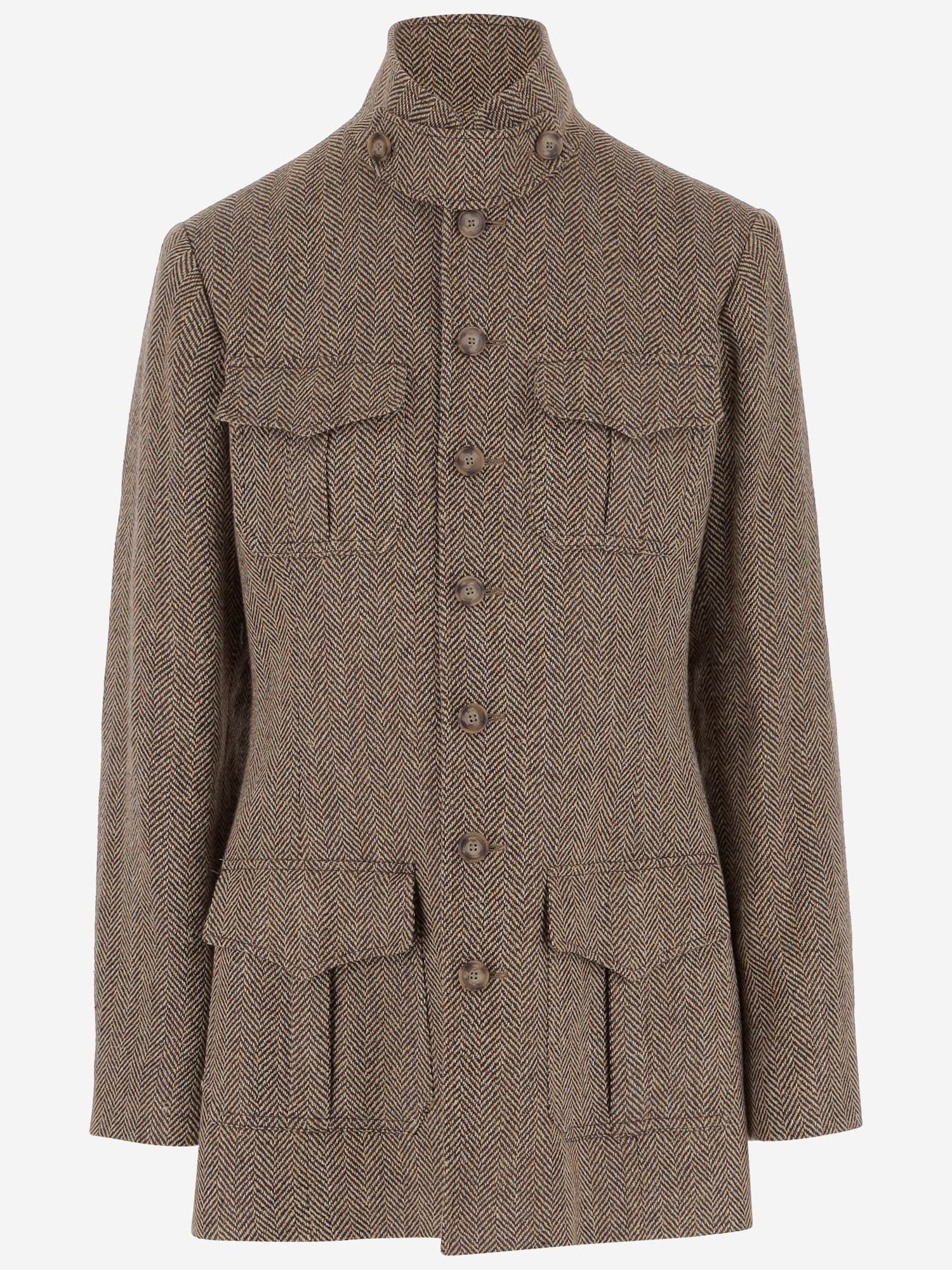 Polo Ralph Lauren Linen-blend Jacket With Stand-up Collar In Gray