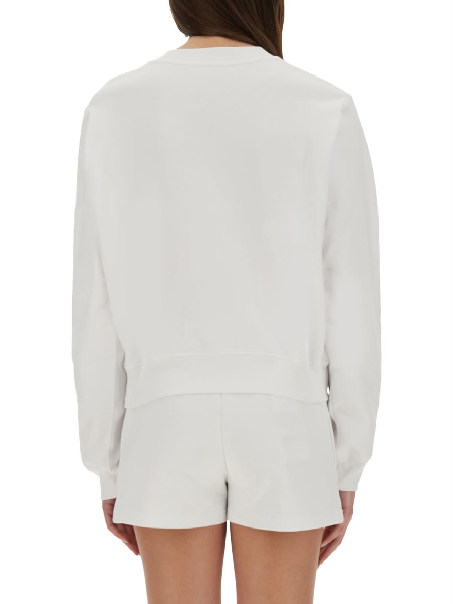 Moschino "graphic Print" Crew Neck Sweatshirt With Front Pocket In White