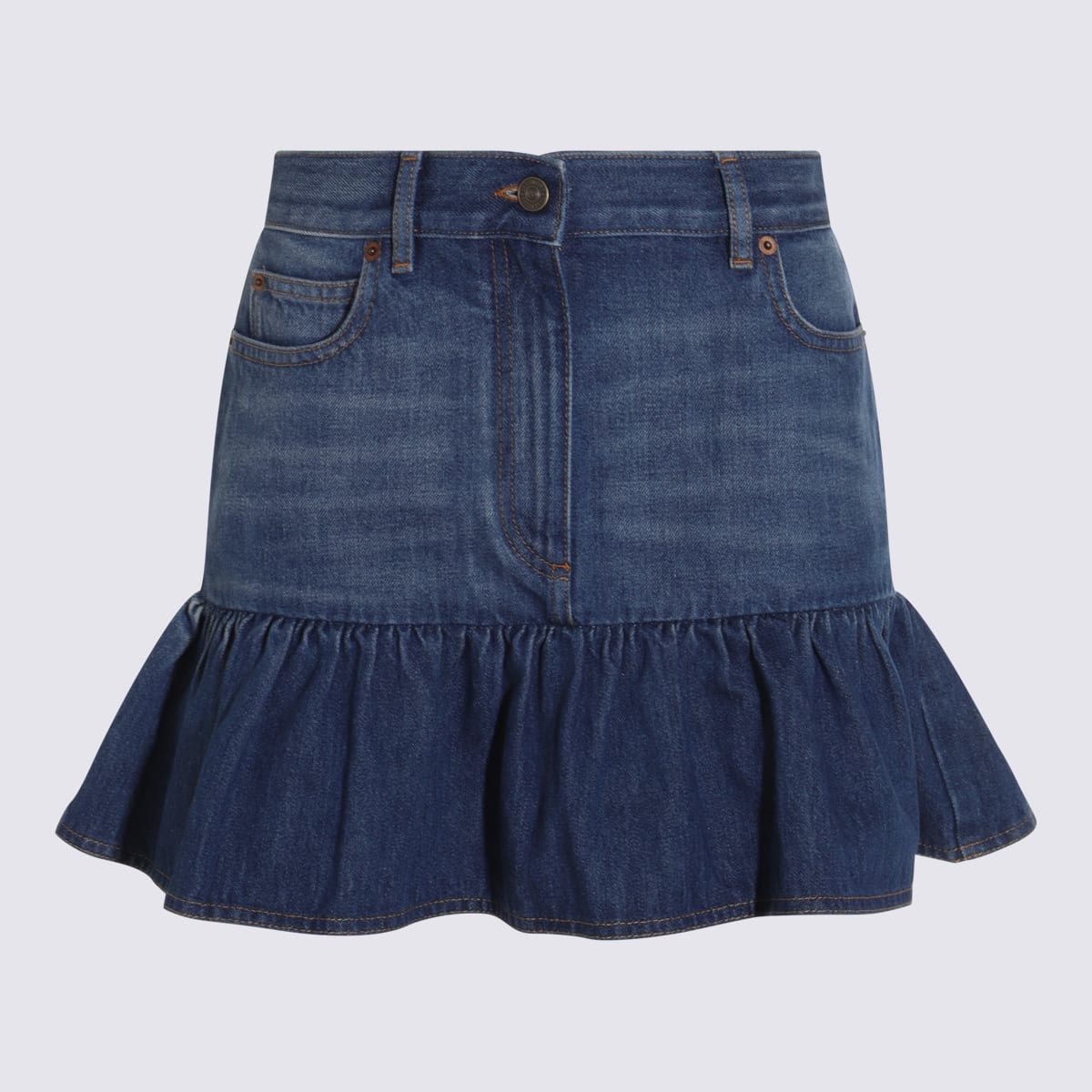 Valentino Ruffled Hem Skirt With Pockets And Belt Loops In Blue