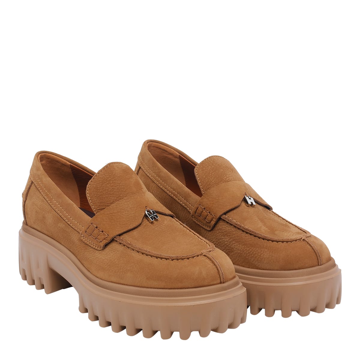 Hogan H700 Loafers Round Toe Chunky Sole In Brown
