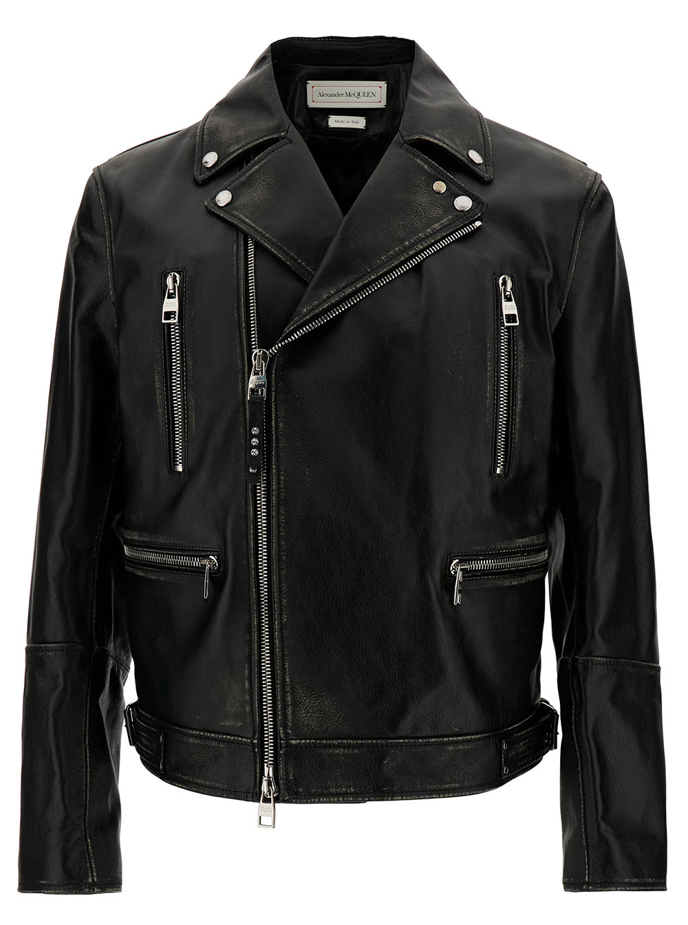 Shop Alexander Mcqueen Black Biker Jacket With Zip In Leather Man