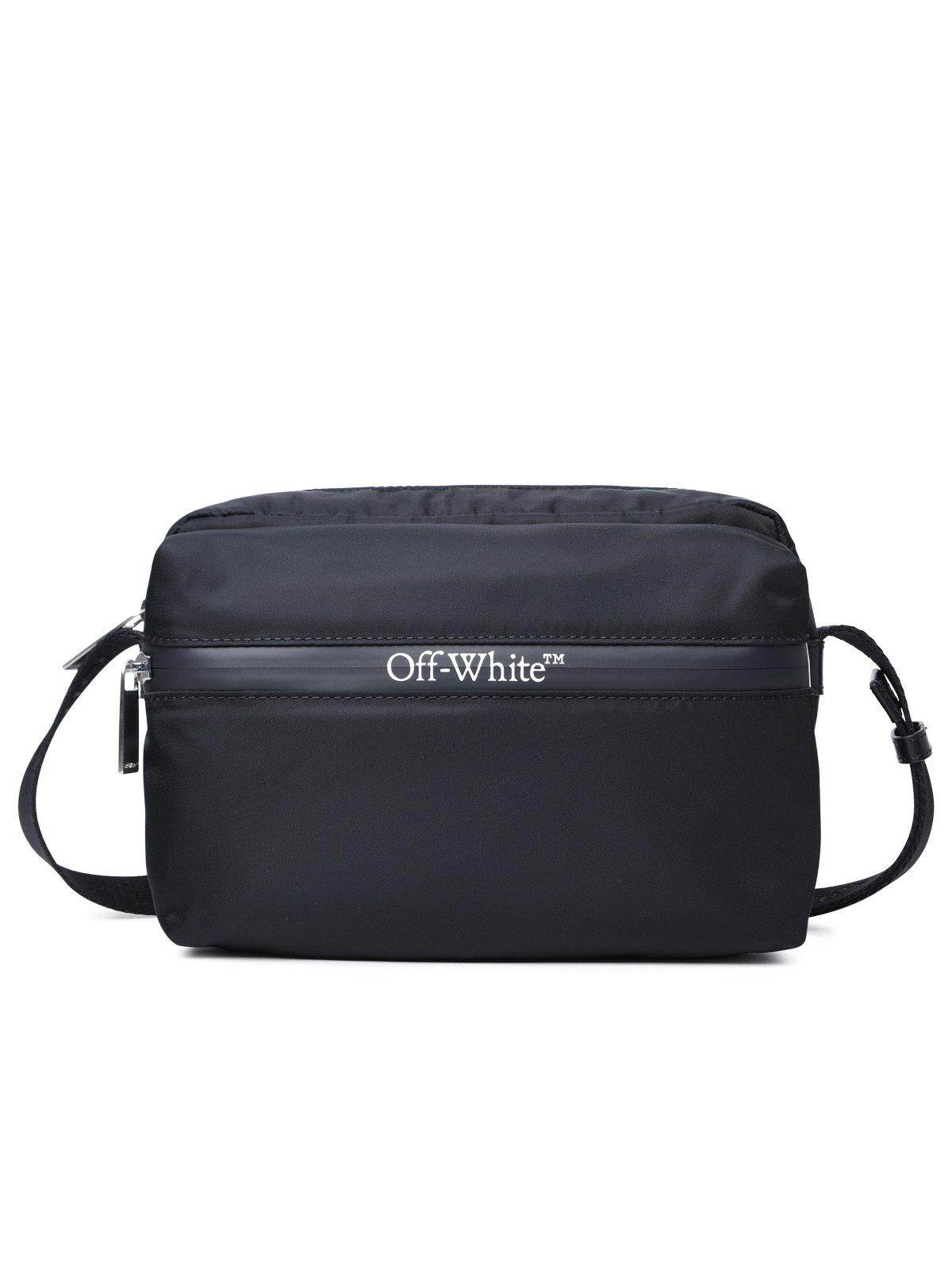 Shop Off-white Logo Printed Zip-up Messenger Bag In Black