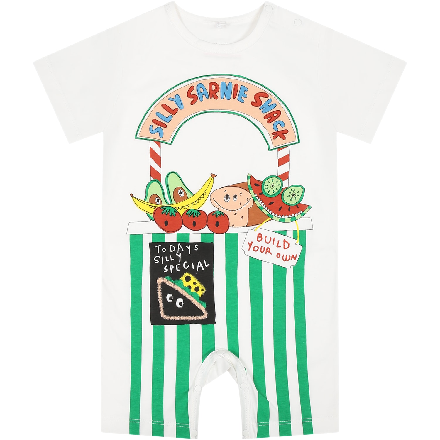 Stella Mccartney White Romper For Baby Boy With Fruti And Vegetable Print