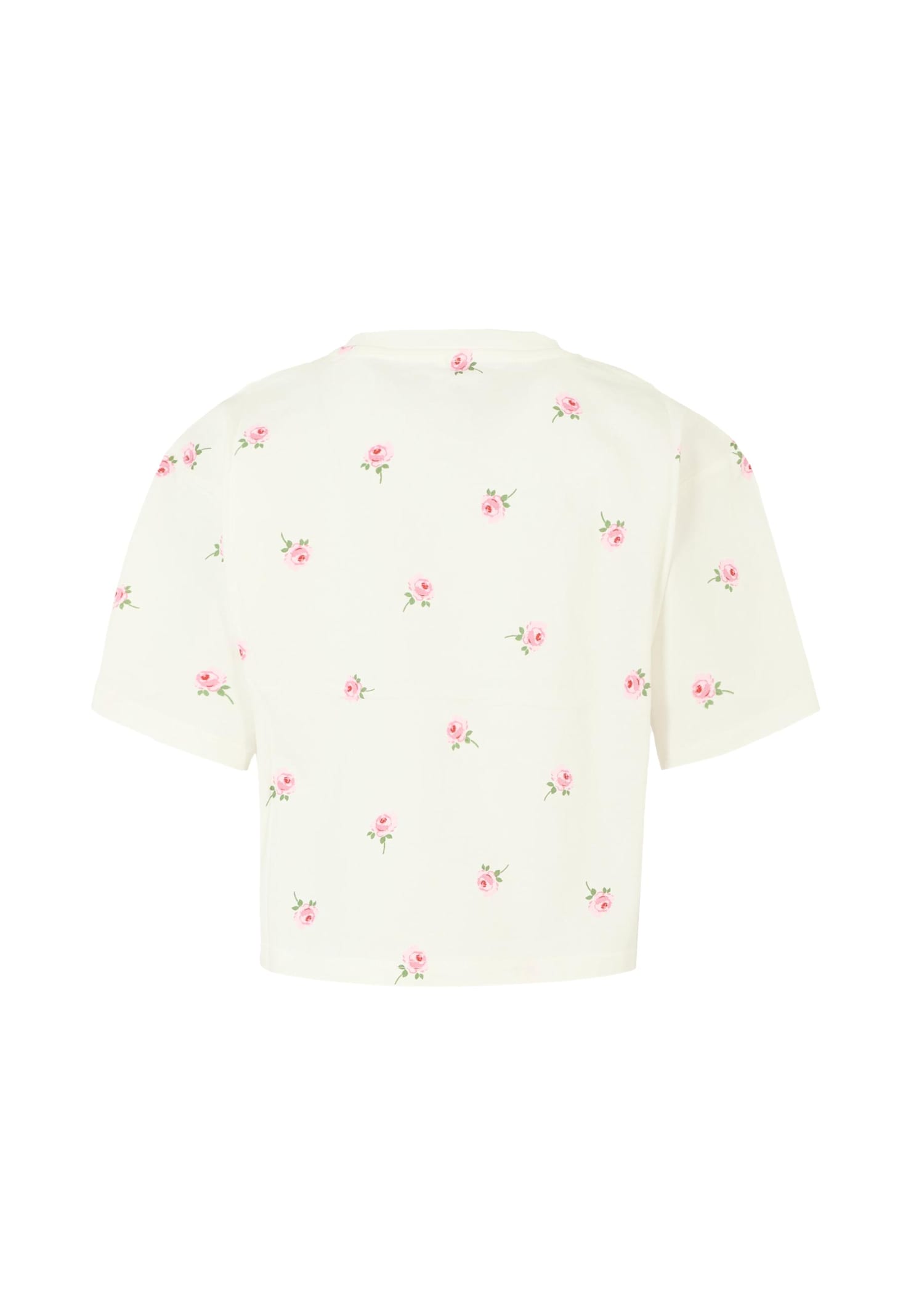 Stella Mccartney Ivory Crop T-shirt For Girl With Flowers And Logo In Multi