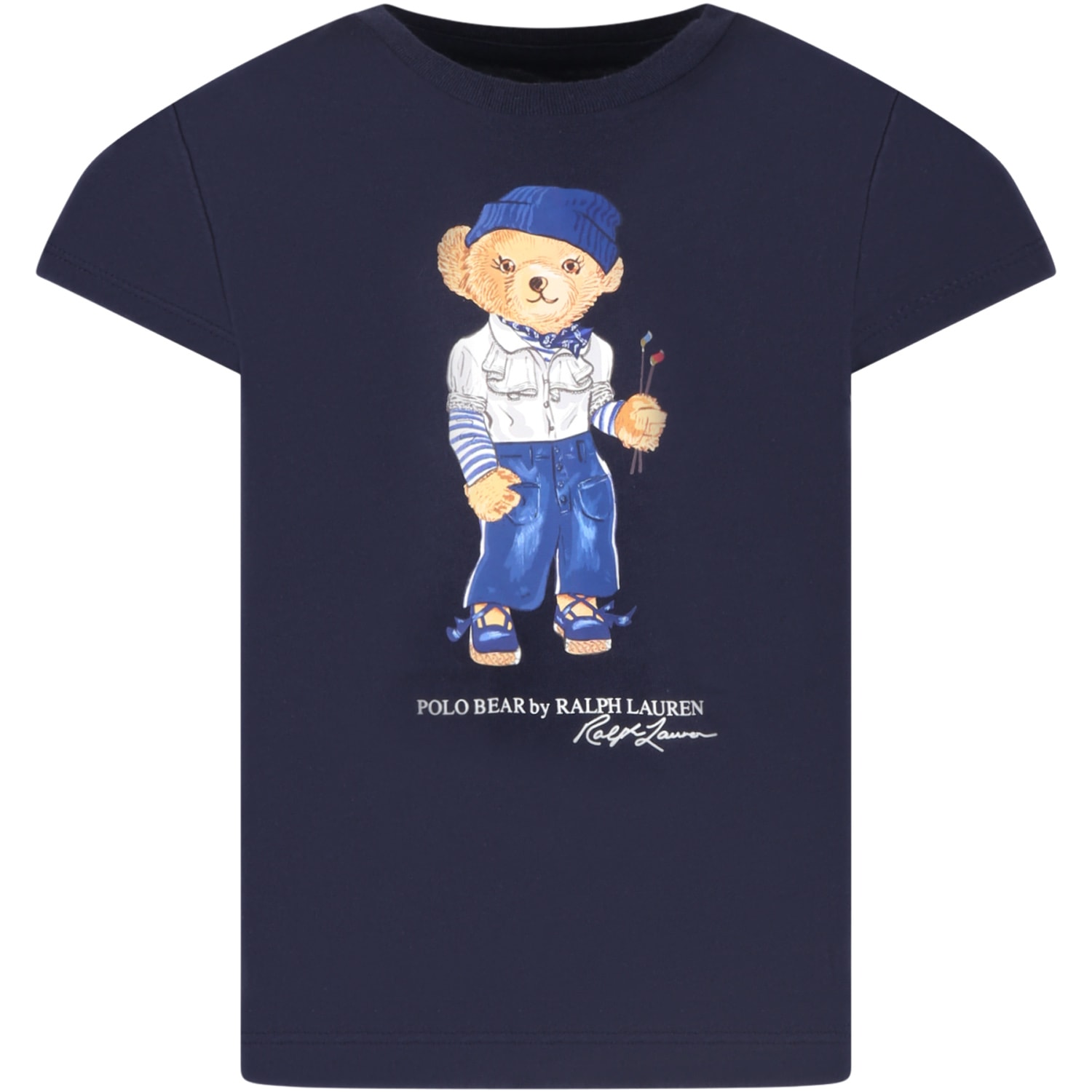 Ralph Lauren Blue T-shirt For Girl With Polo Bear And White Logo