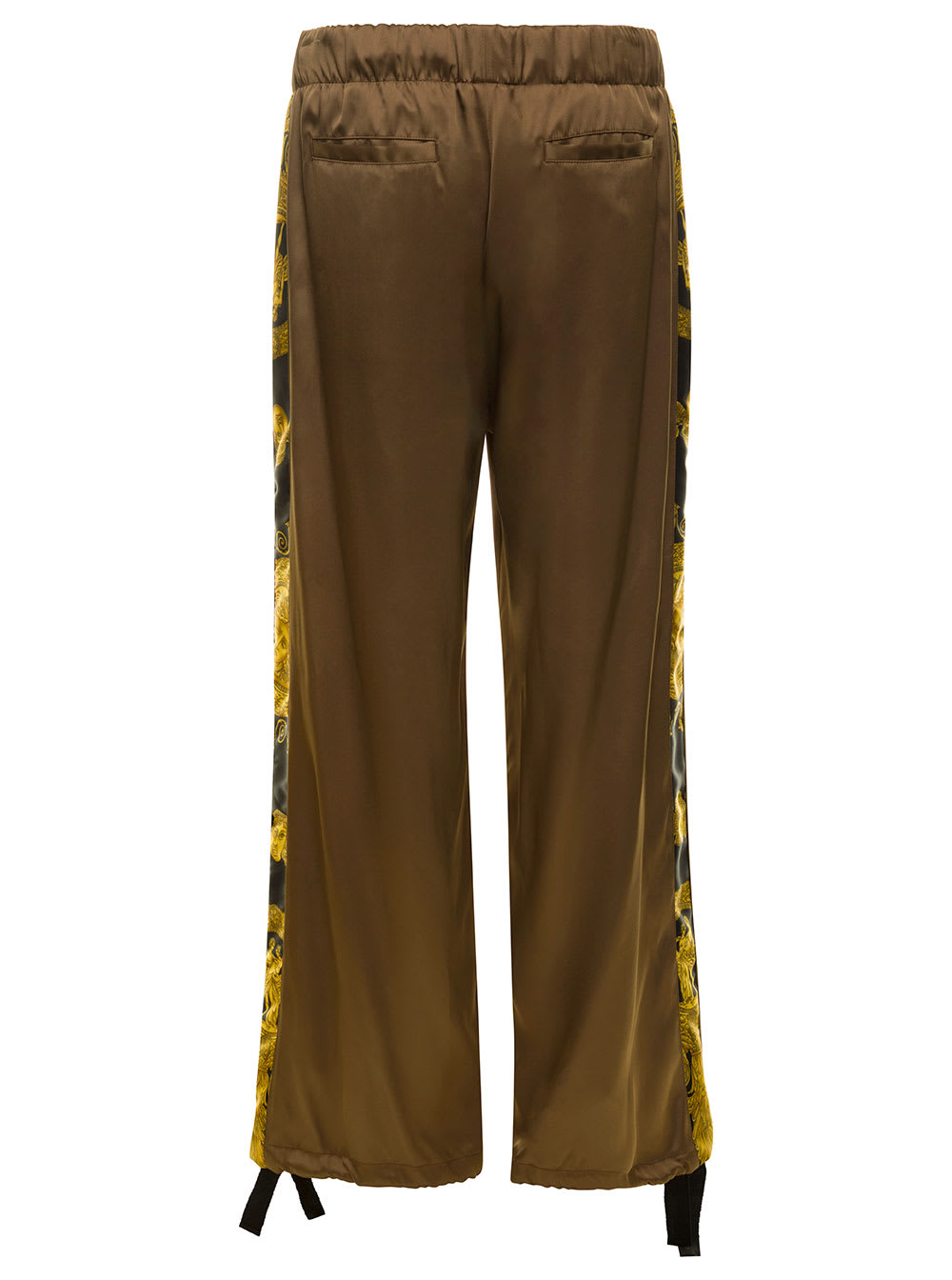 Shop Versace Black Jogger Pants With Drawstring And Barocco Bands In Viscose Man In Brown